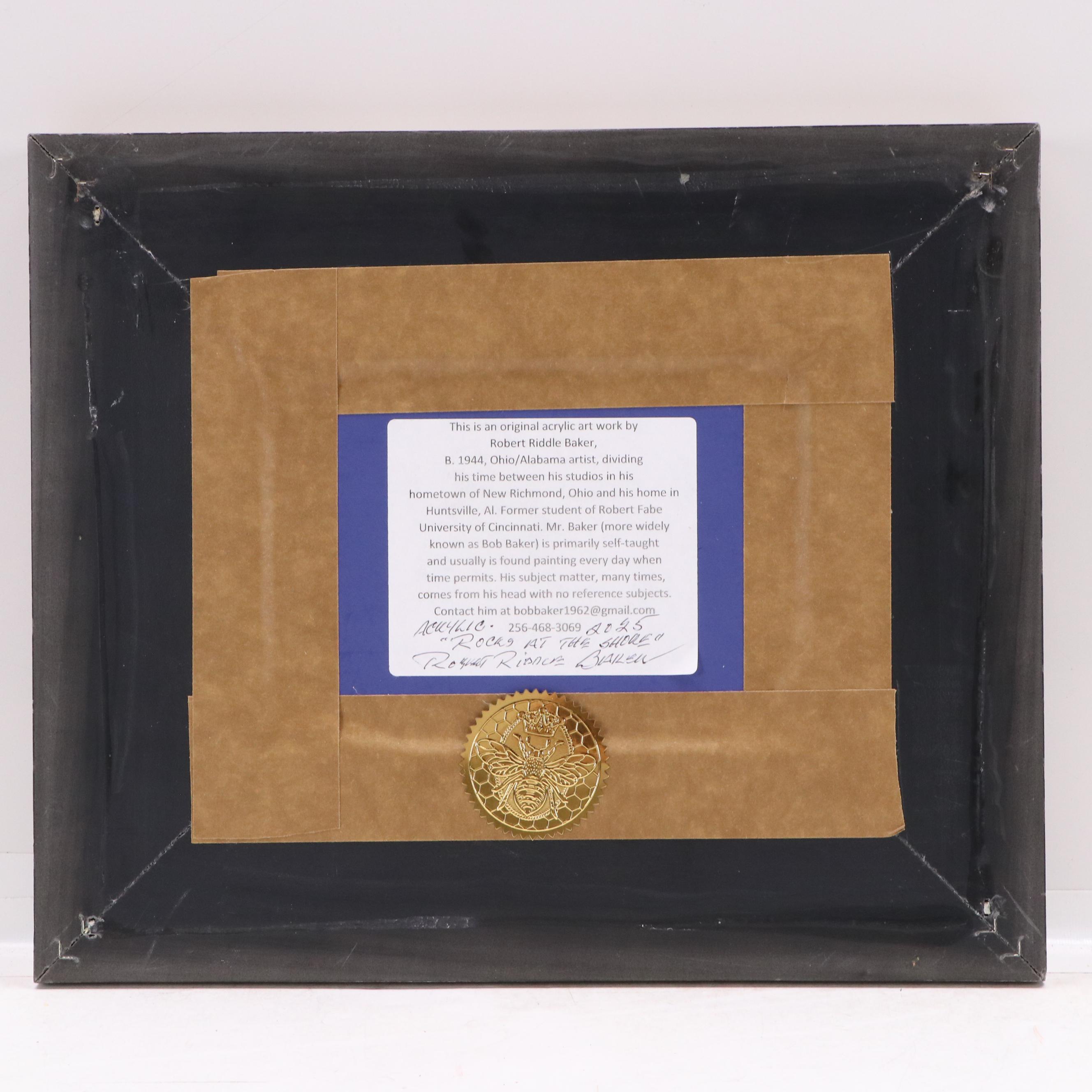 Robert Riddle-Baker Landscape Acrylic Painting "Rocks at the Shore," 2025