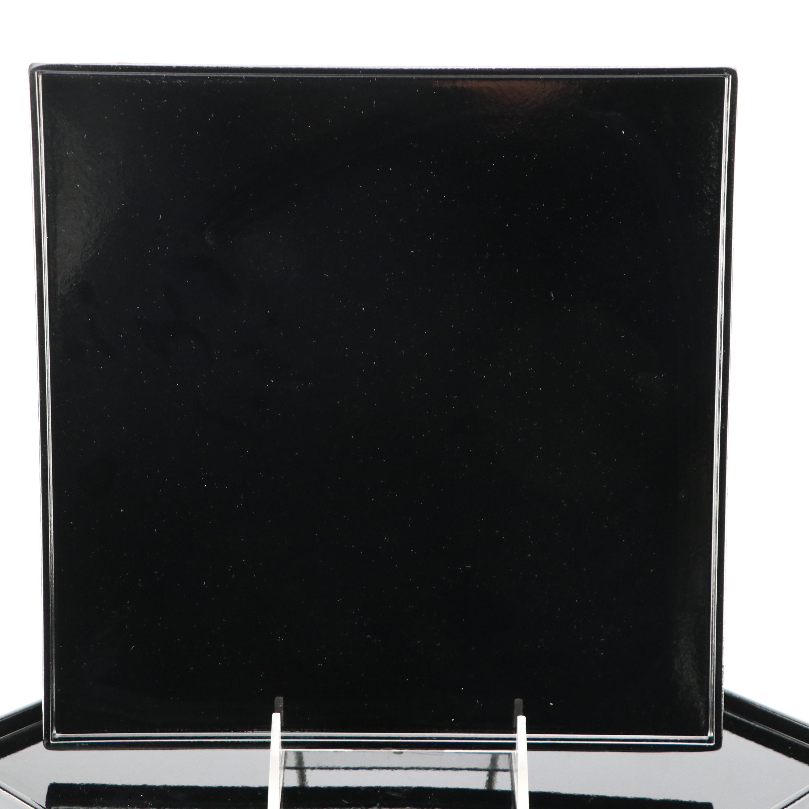 Japanese Black with Gold Pine Motif Laquerware Plates with Soup Bowls