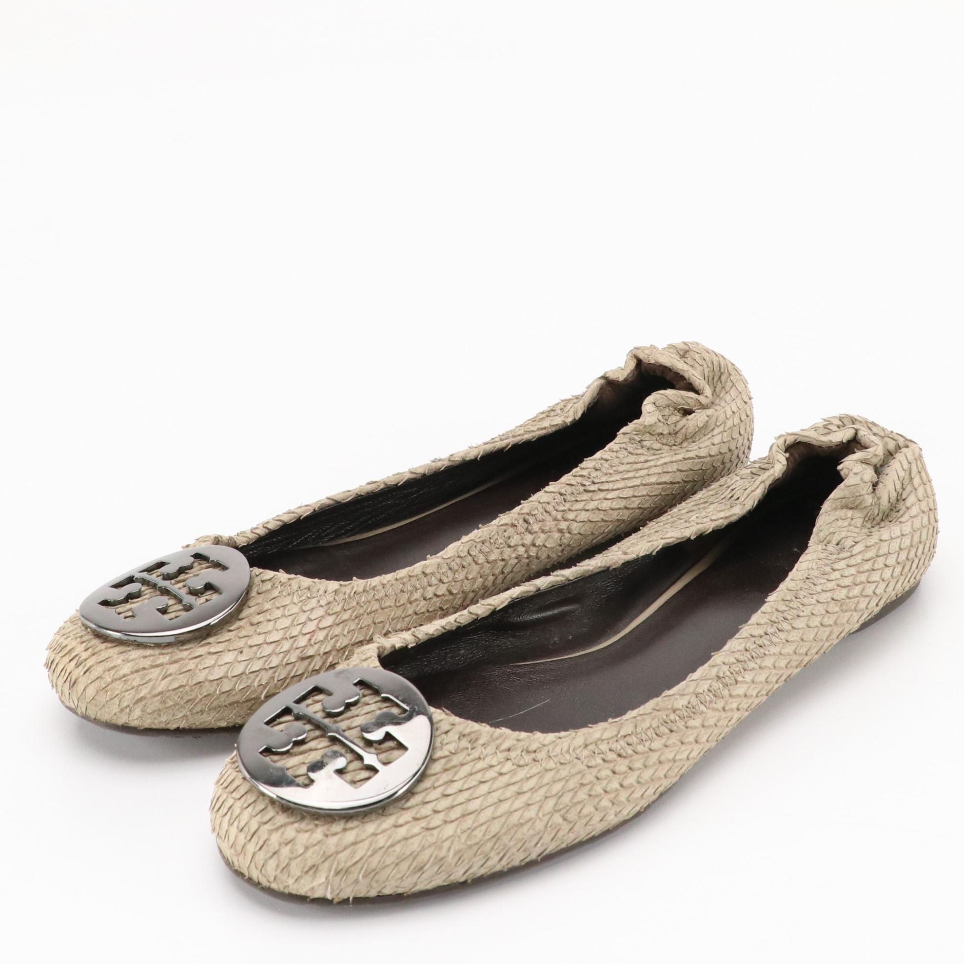 Tory Burch Leather Reva Flats in Snakeskin Design