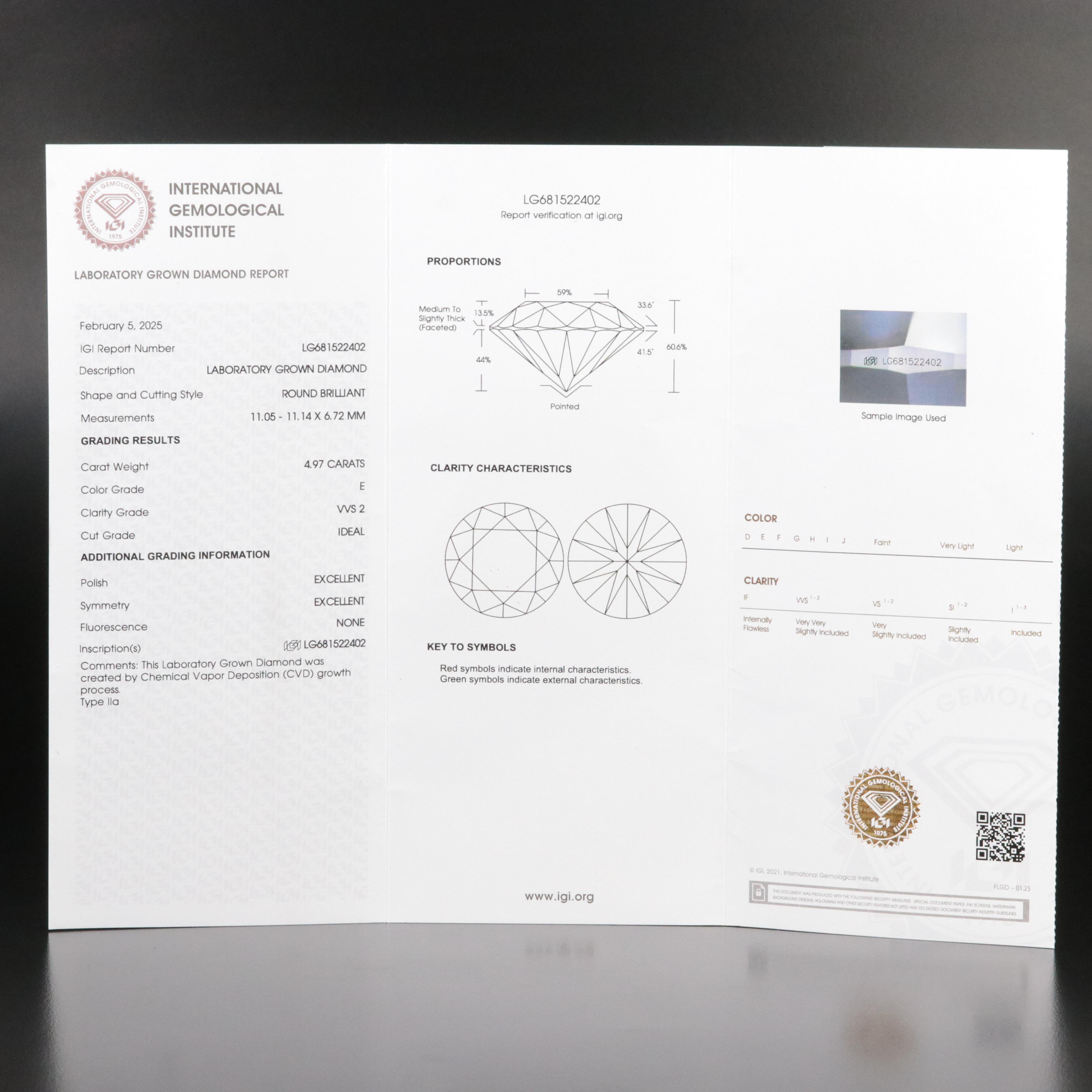 18K 4.97 CT Lab Grown Diamond Solitaire Necklace with IGI Report