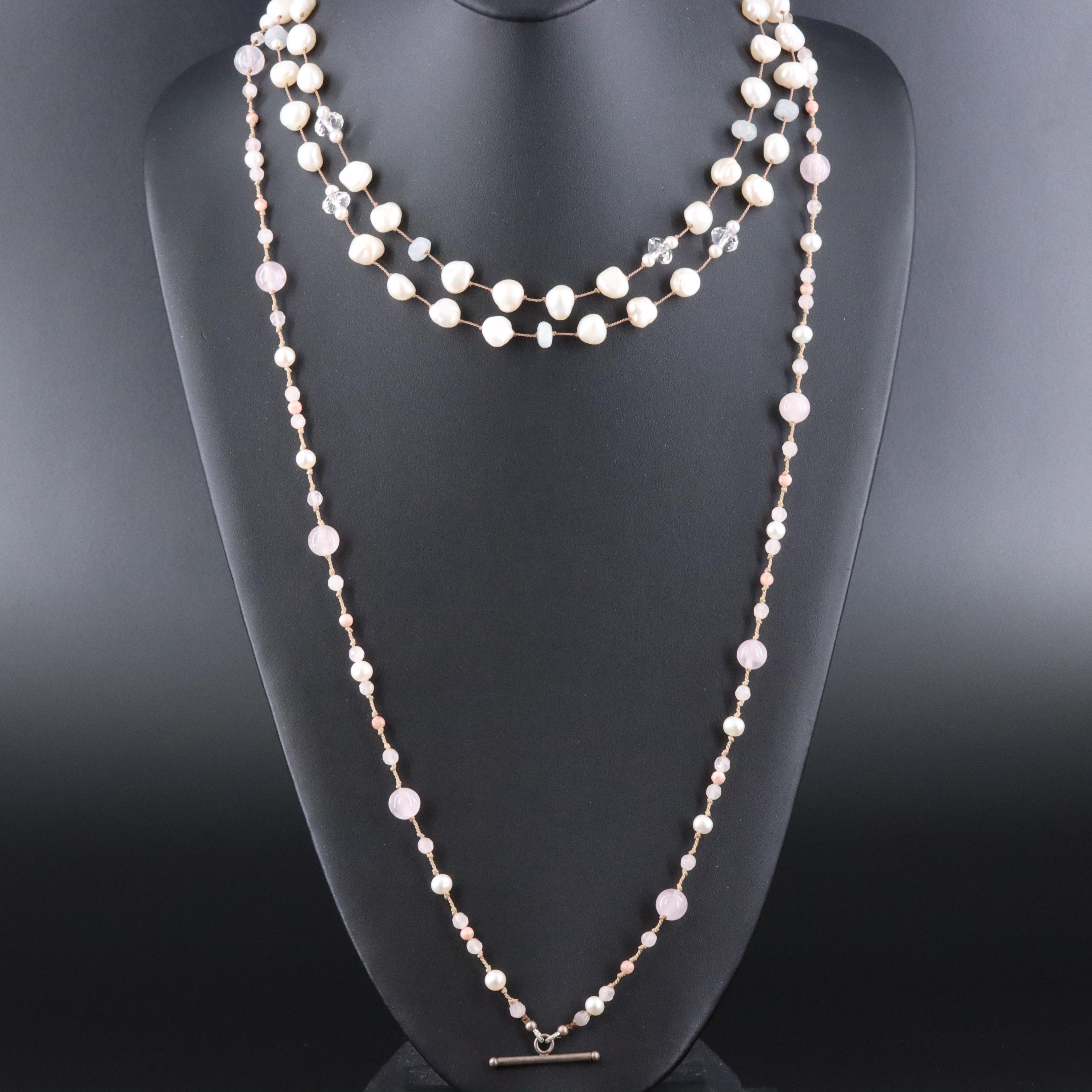 Necklaces with Sterling Clasps featuring Pearl, Rhodochrosite and Rose Quartz