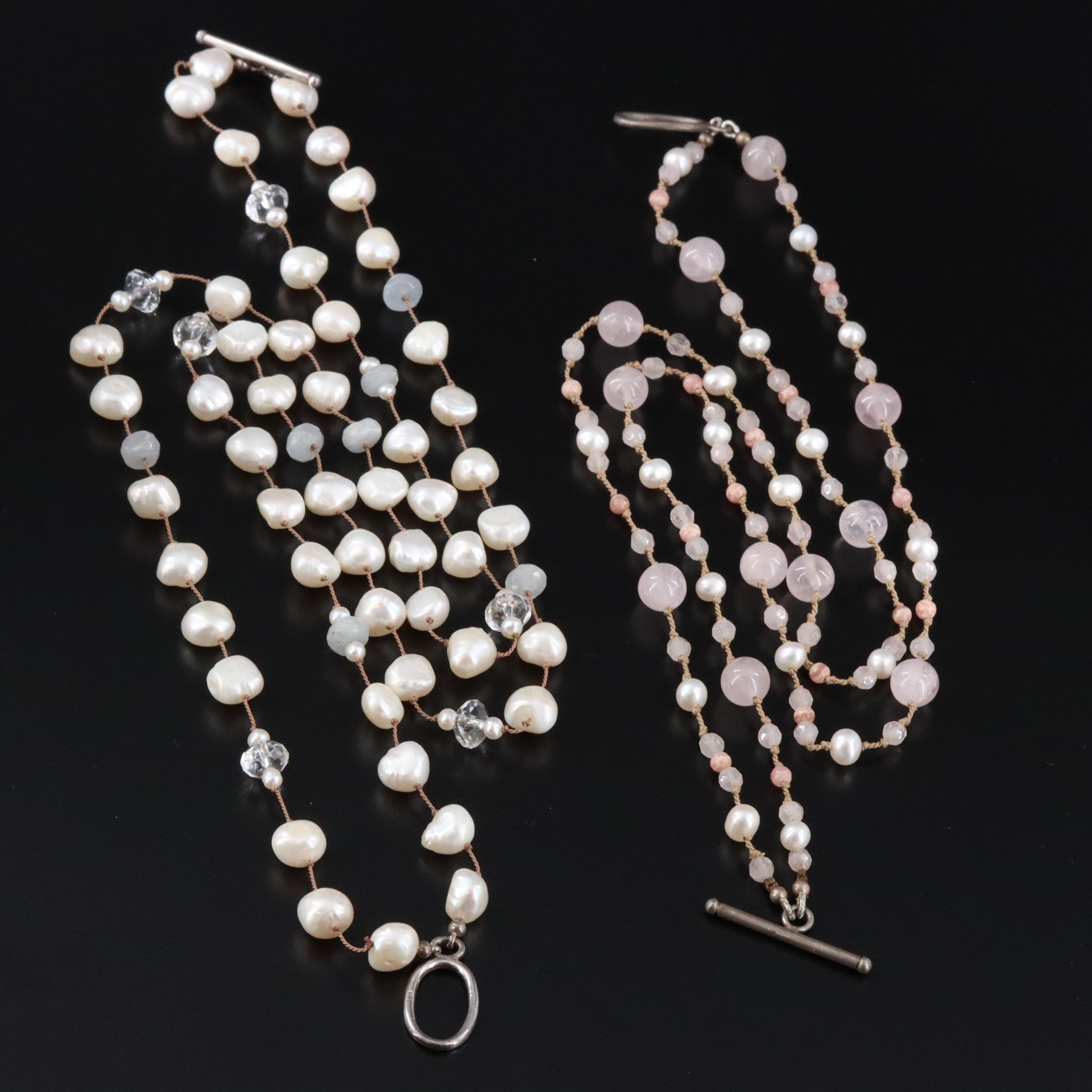 Necklaces with Sterling Clasps featuring Pearl, Rhodochrosite and Rose Quartz