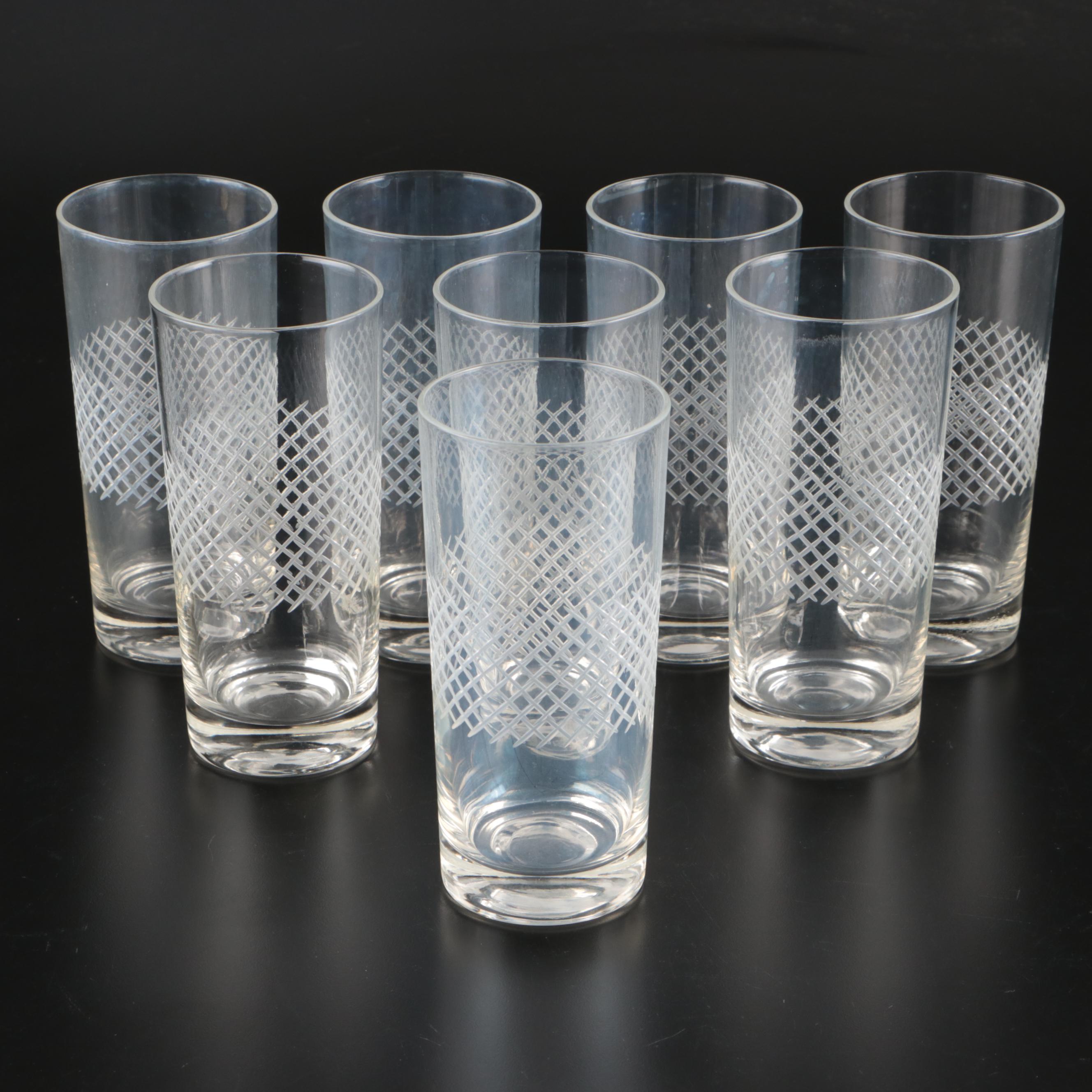 Etched Glass Tumblers, Mid to Late 20th Century