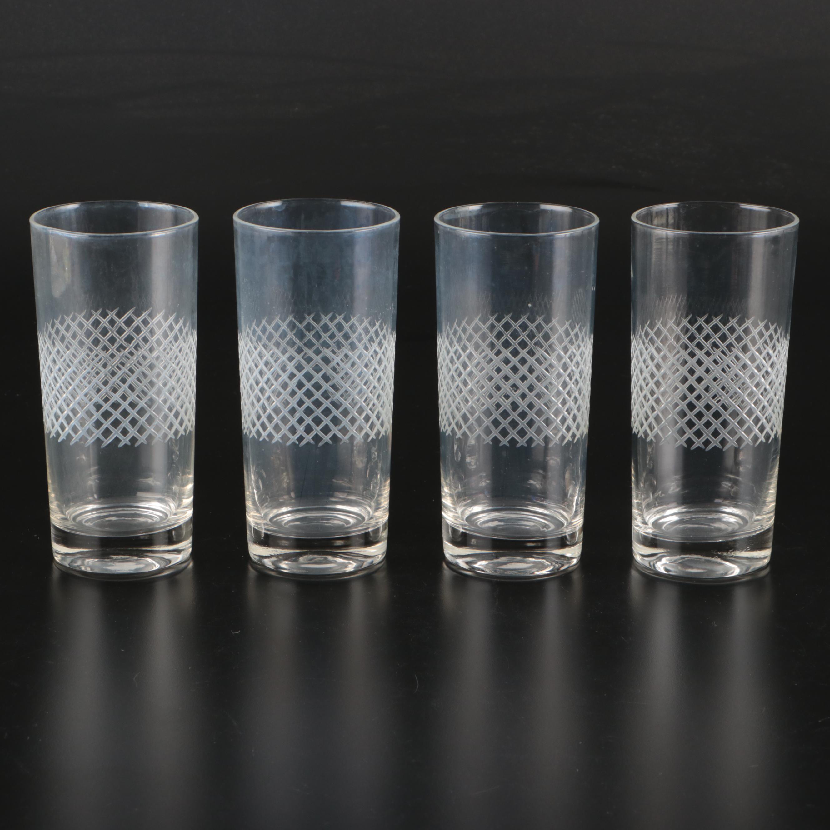 Etched Glass Tumblers, Mid to Late 20th Century