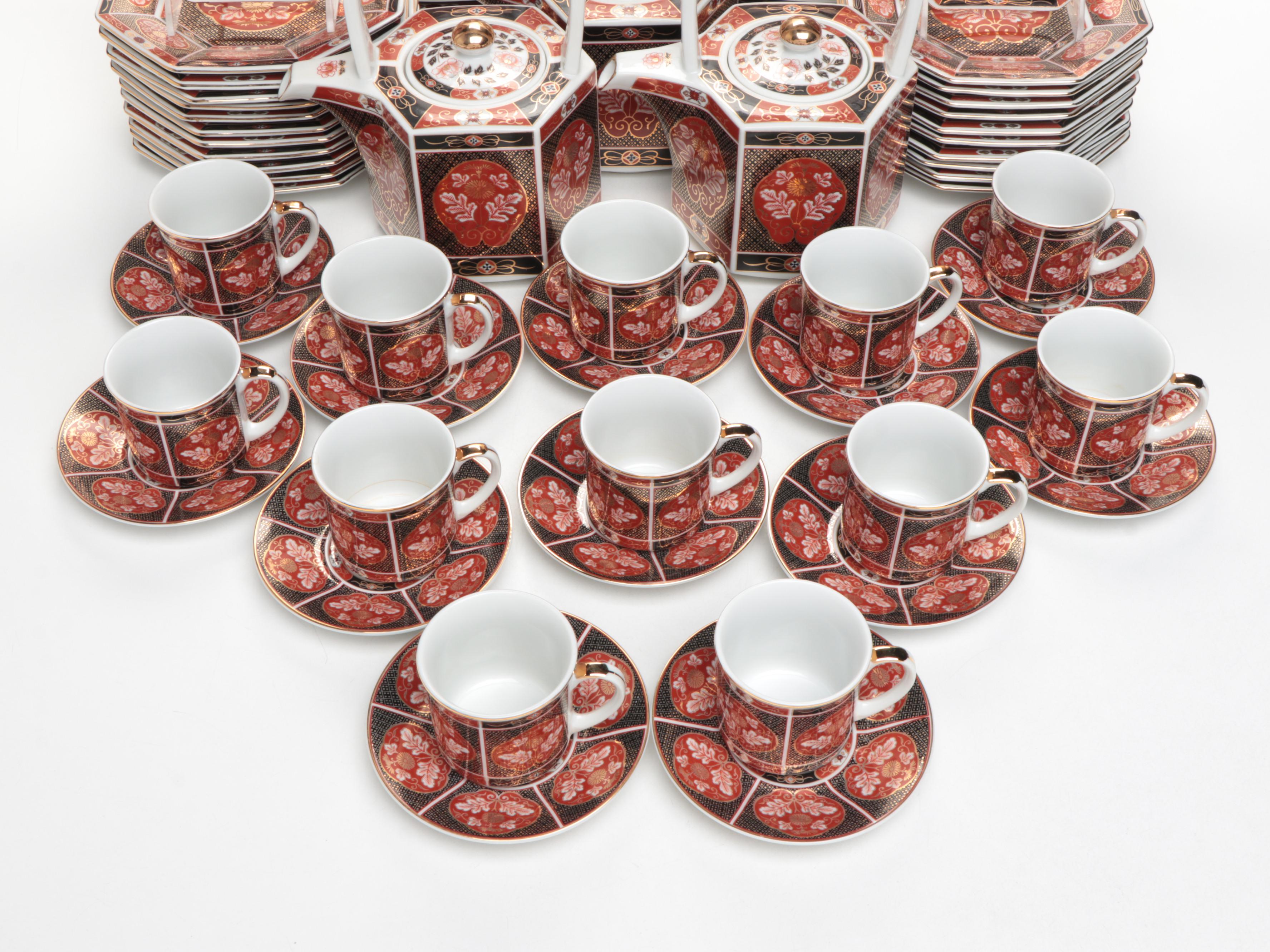 Takahashi Japanese Porcelain "Gold Mum" Dinnerware and Teapots