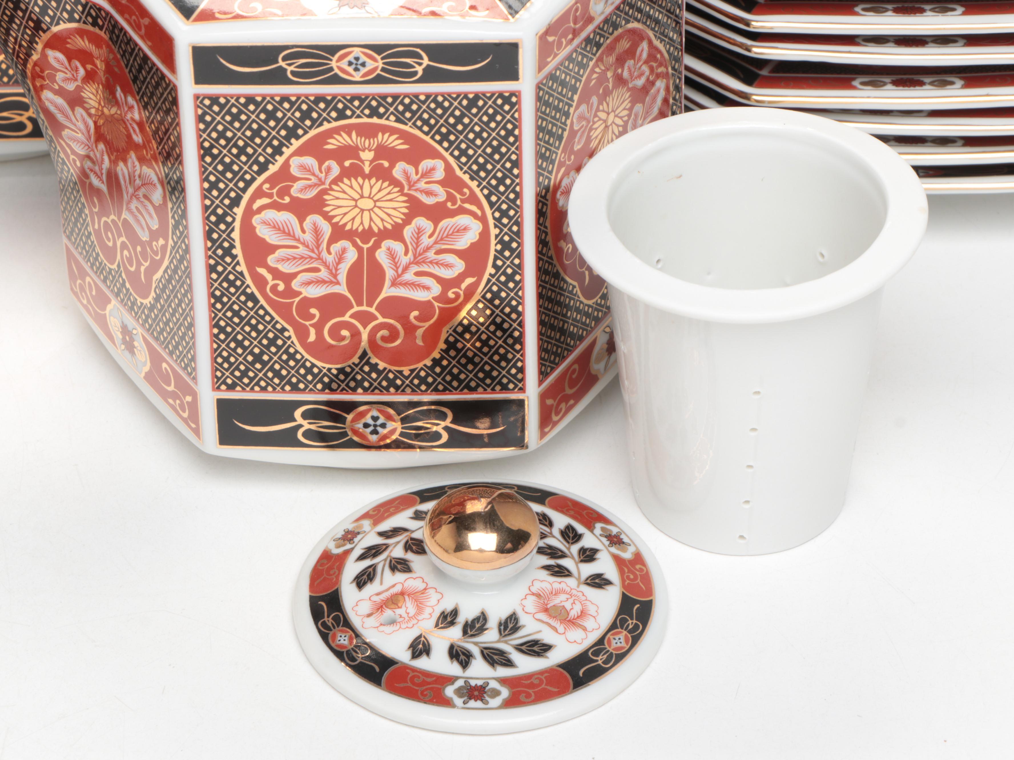 Takahashi Japanese Porcelain "Gold Mum" Dinnerware and Teapots