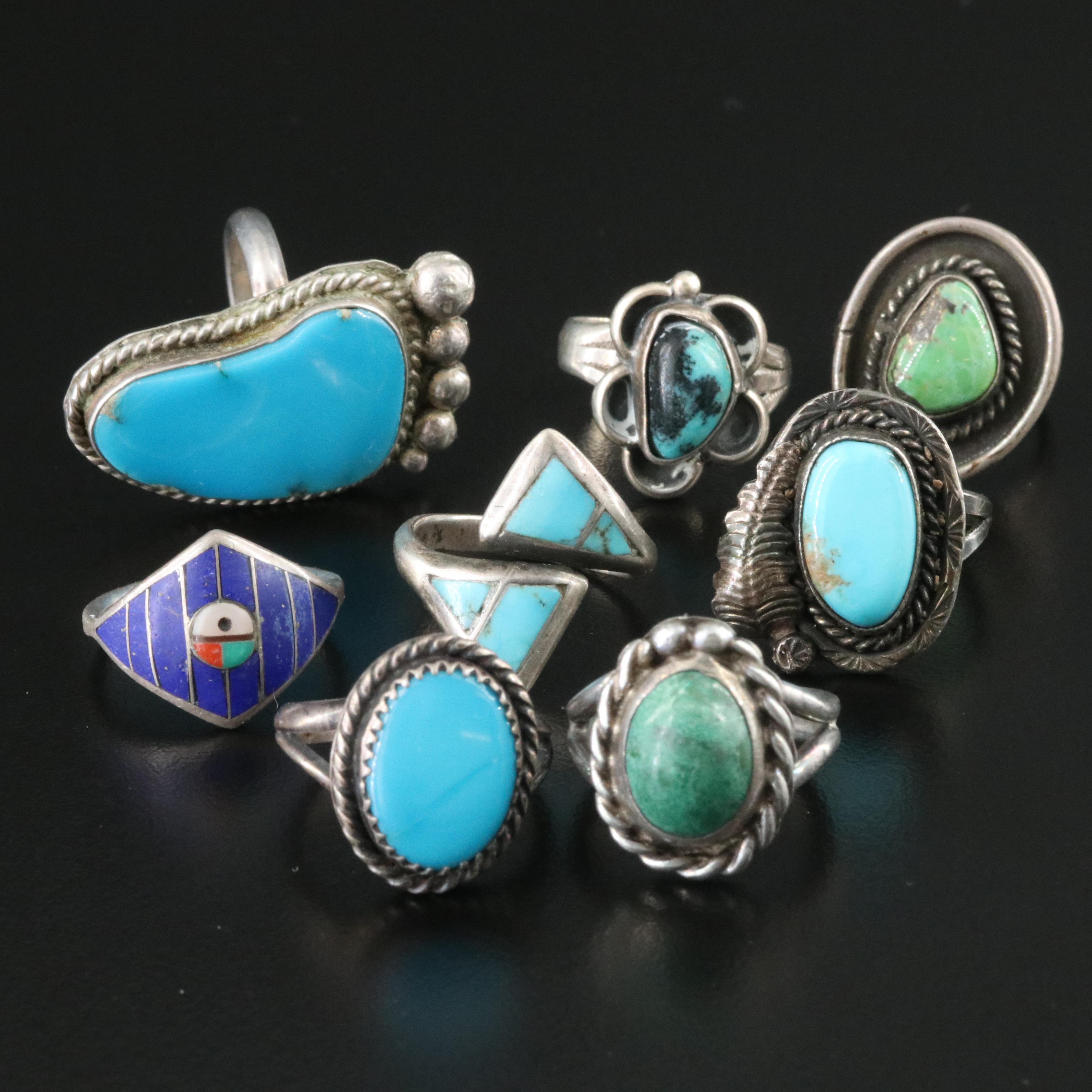 Southwestern & Western Style Sterling Gemstone Rings Including Turquoise & Coral