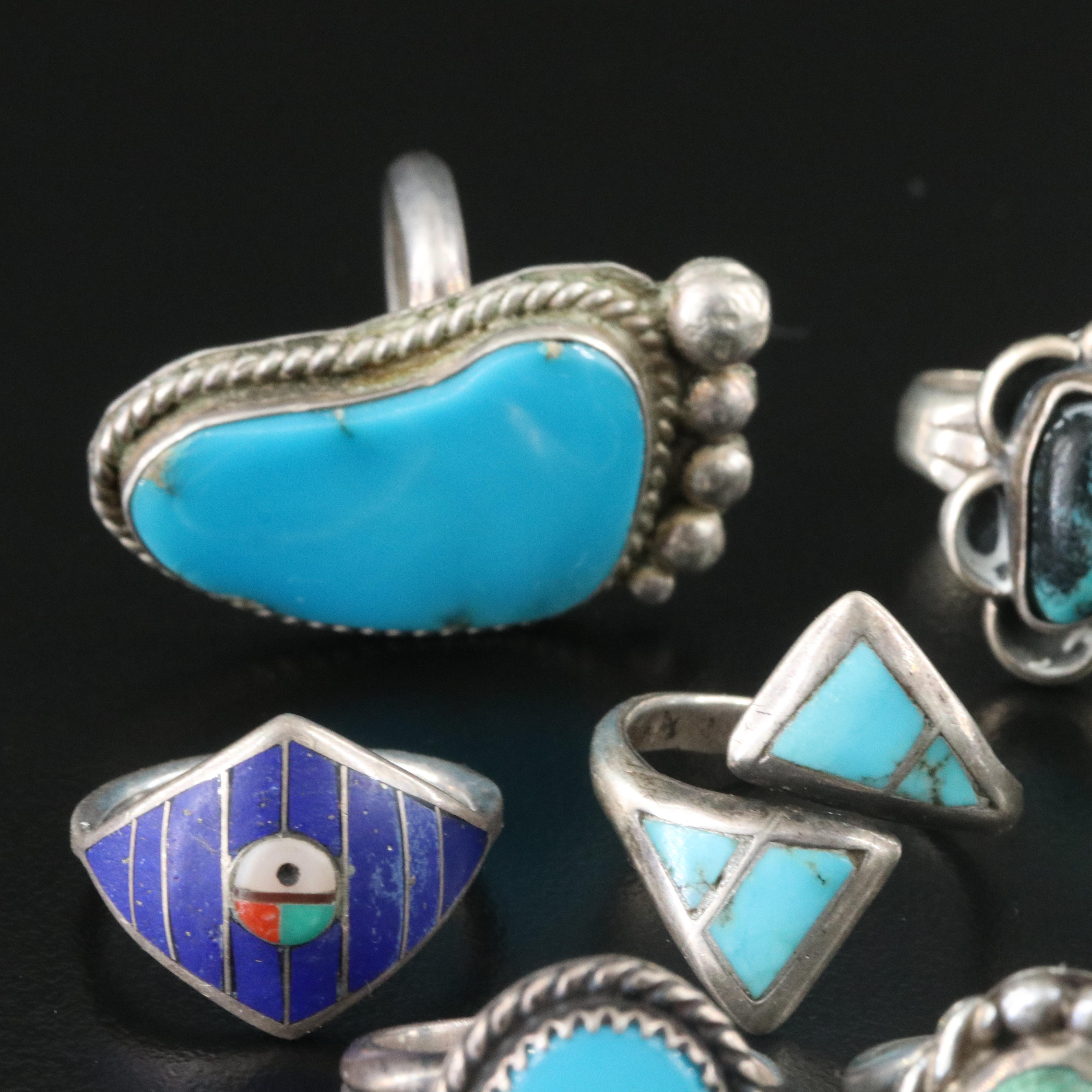 Southwestern & Western Style Sterling Gemstone Rings Including Turquoise & Coral