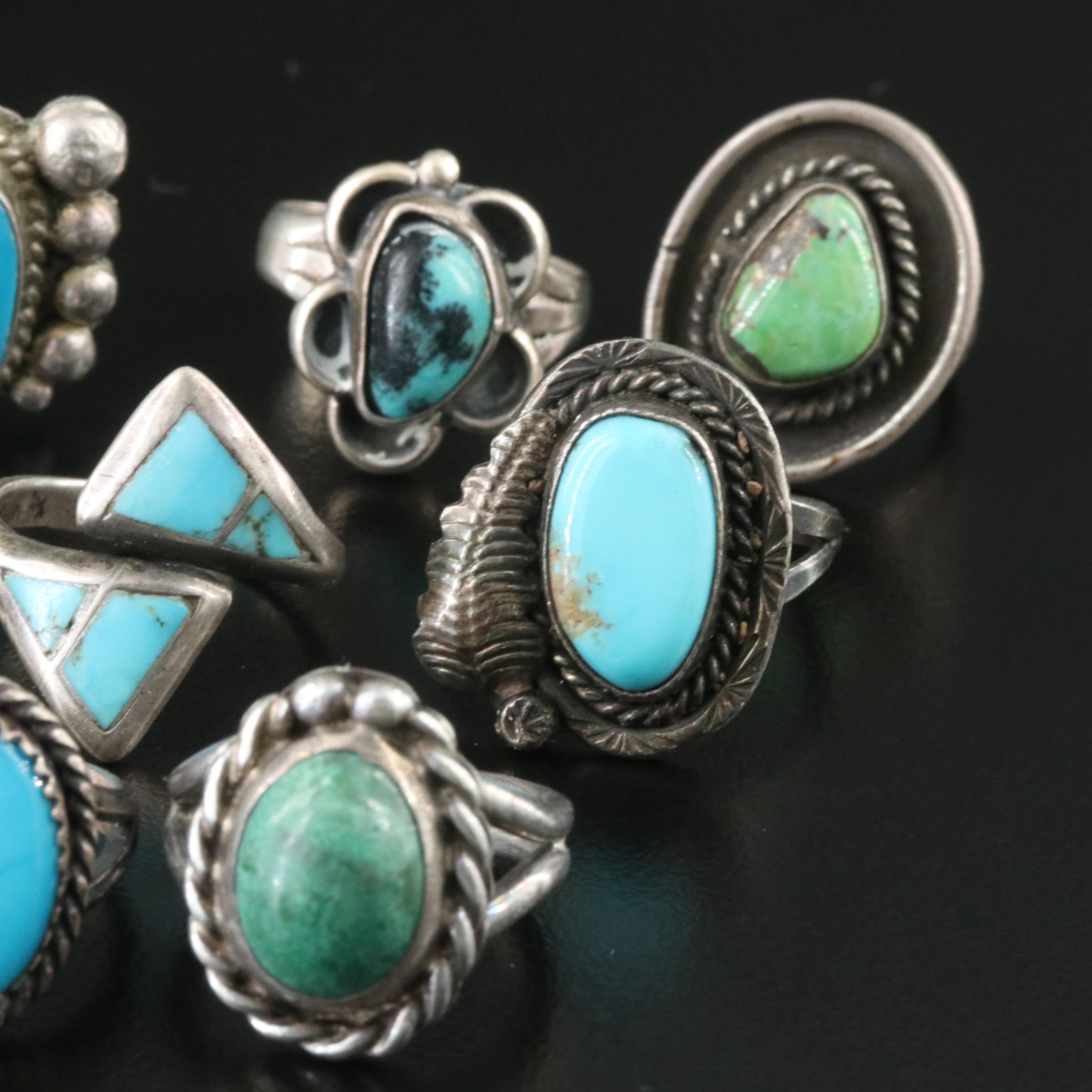 Southwestern & Western Style Sterling Gemstone Rings Including Turquoise & Coral