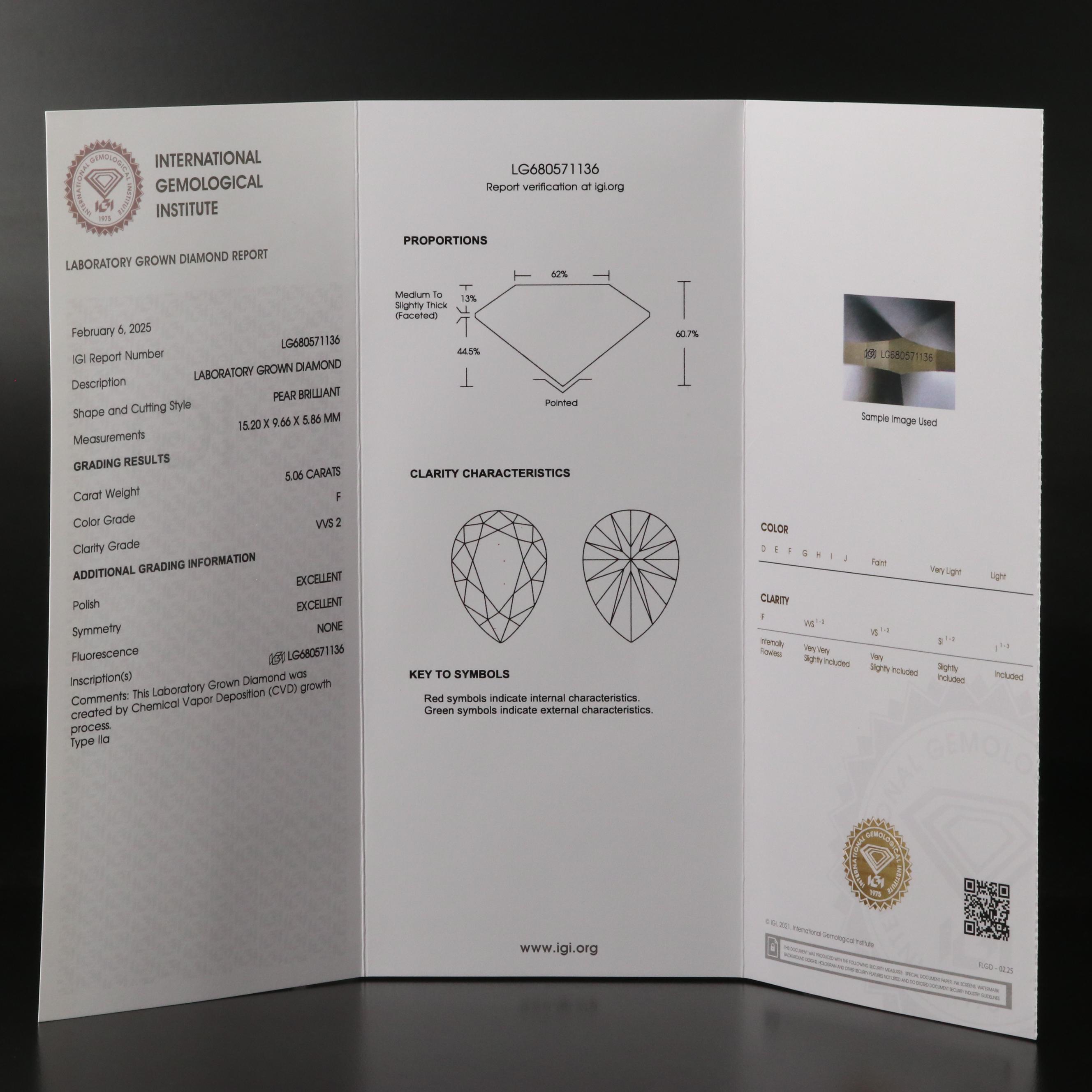 Platinum 5.06 CT Lab Grown Diamond Solitaire Pendant Necklace with IGI Report