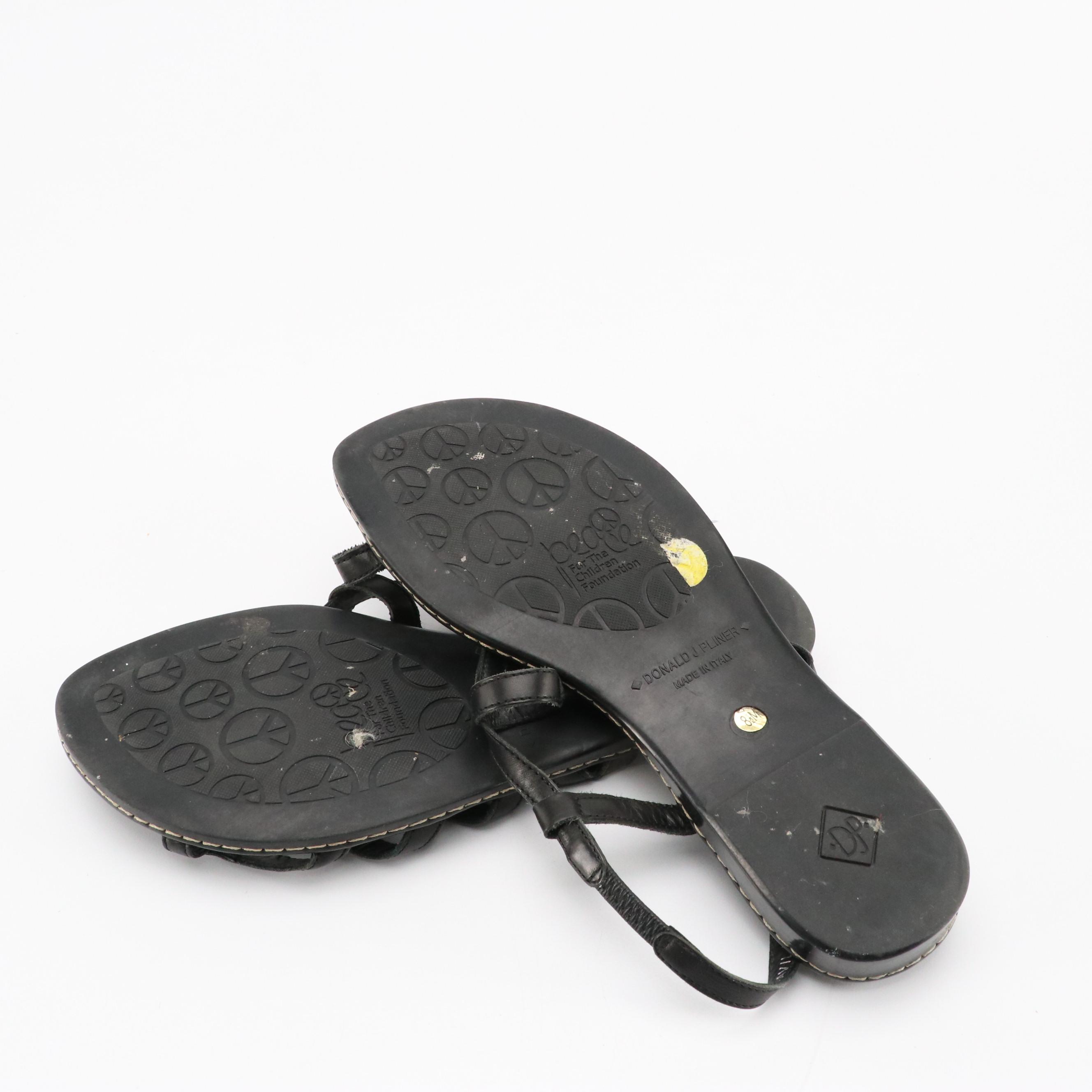 Donald J Pliner Woven Metallic and Strappy Black Leather Sandals