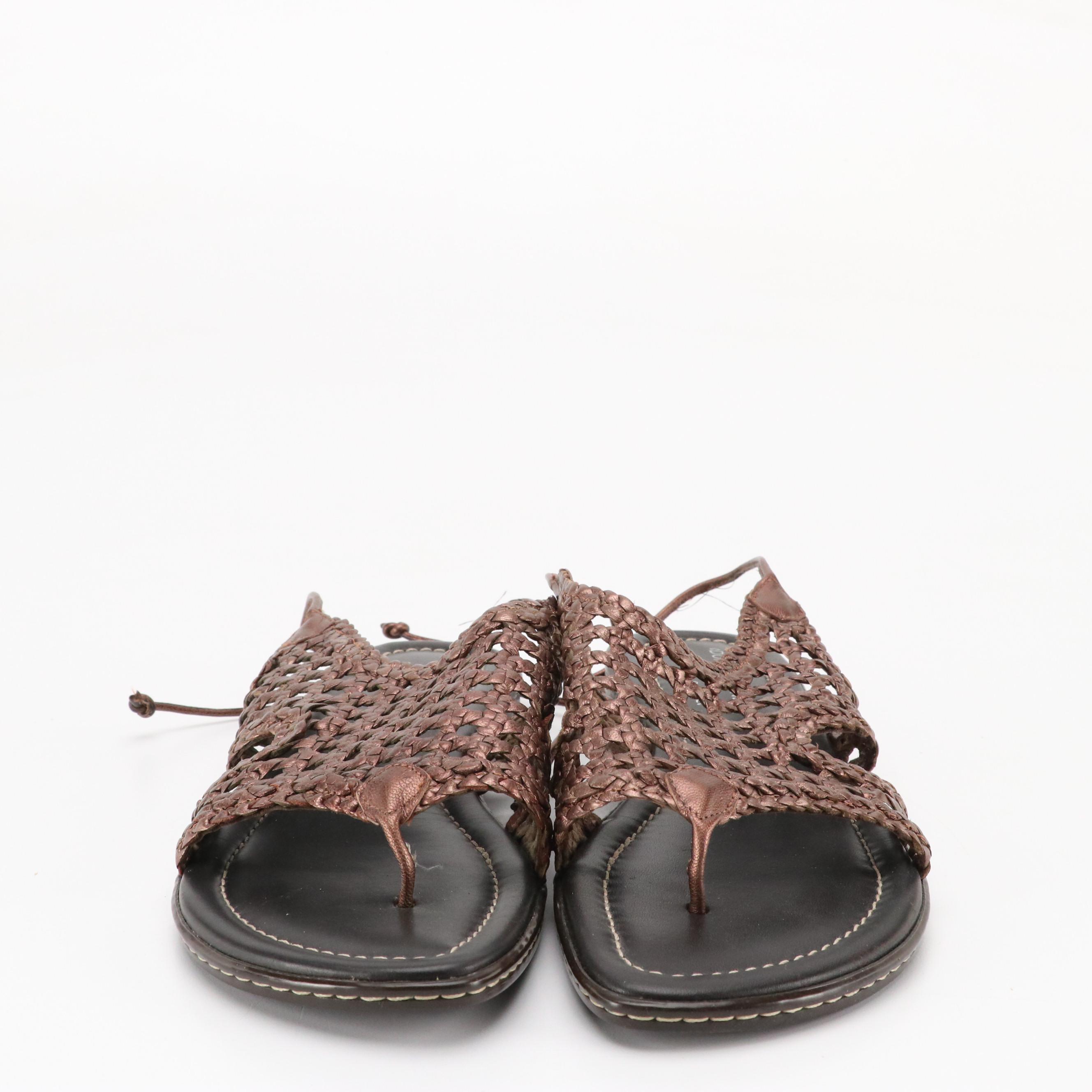 Donald J Pliner Woven Metallic and Strappy Black Leather Sandals