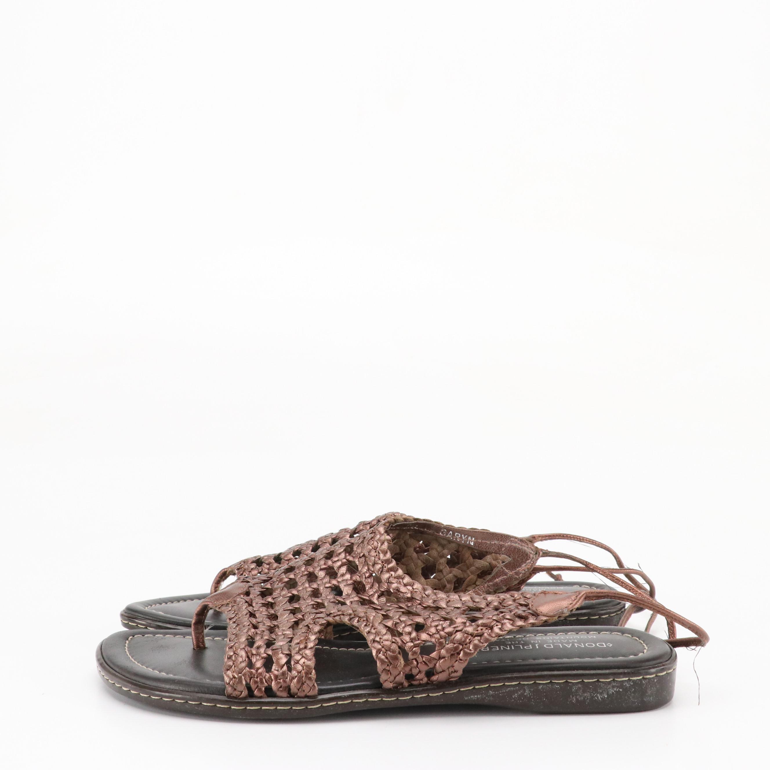Donald J Pliner Woven Metallic and Strappy Black Leather Sandals