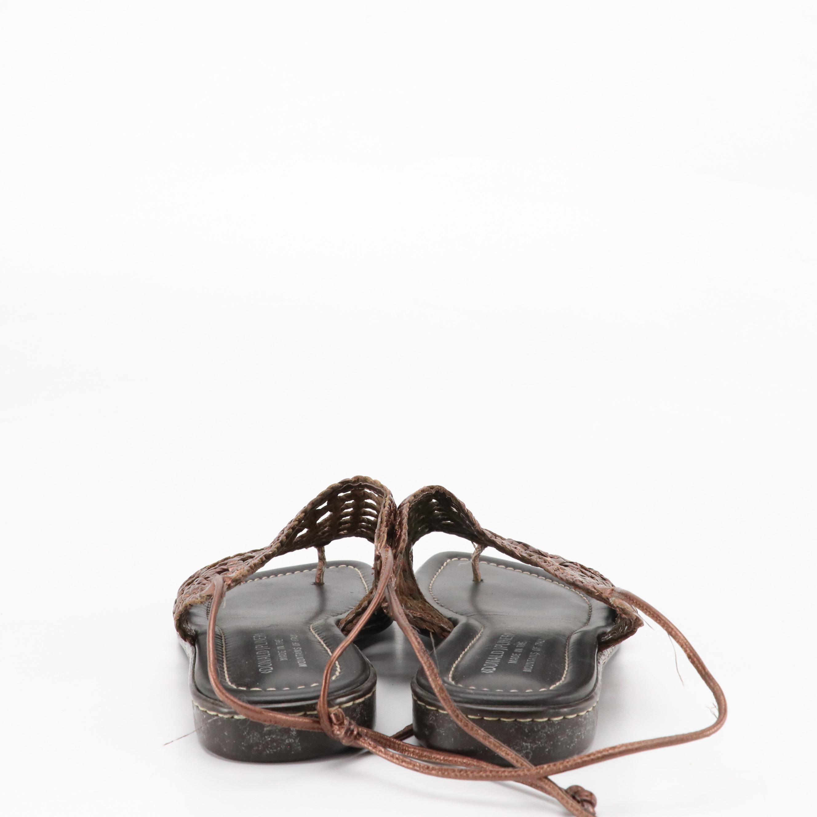 Donald J Pliner Woven Metallic and Strappy Black Leather Sandals