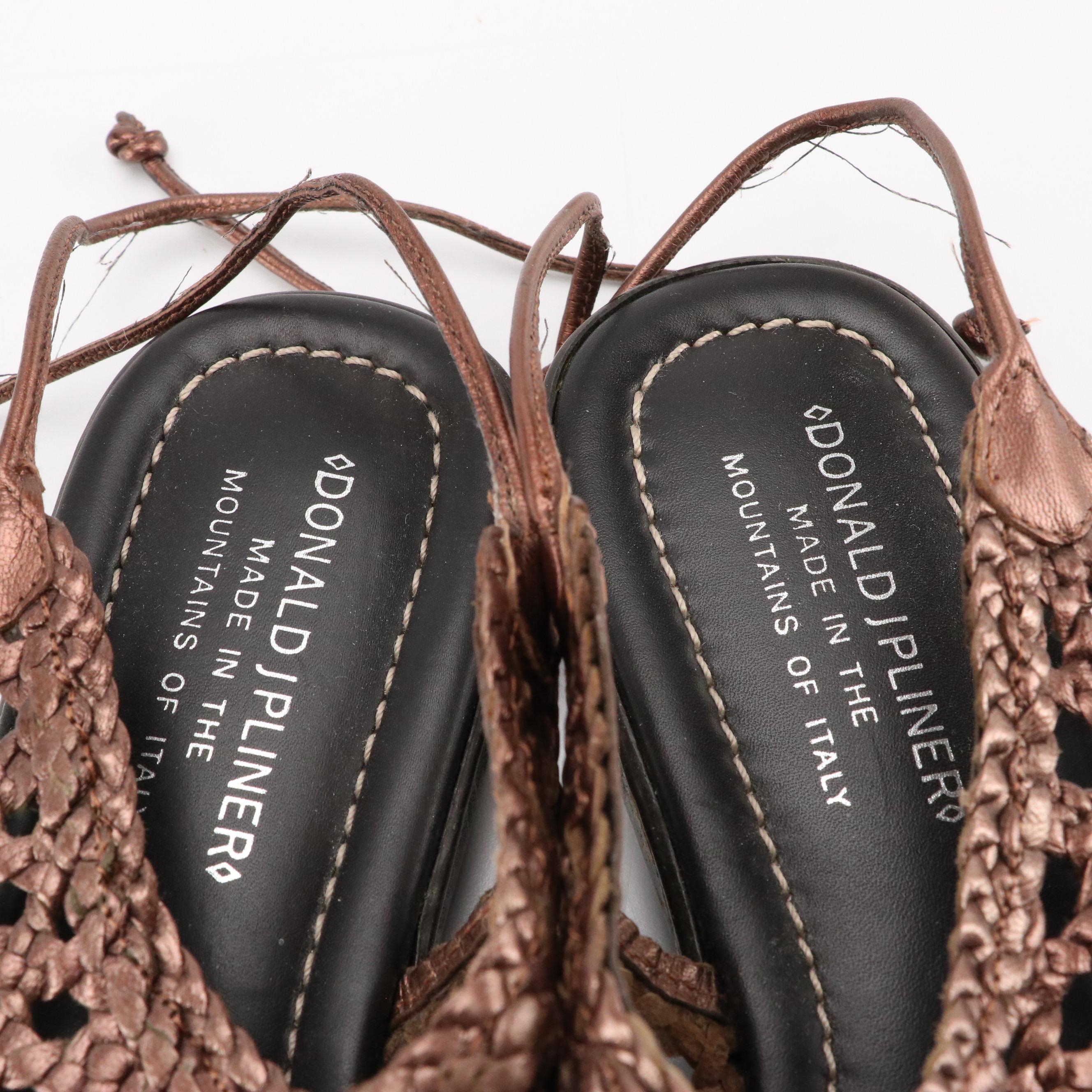 Donald J Pliner Woven Metallic and Strappy Black Leather Sandals