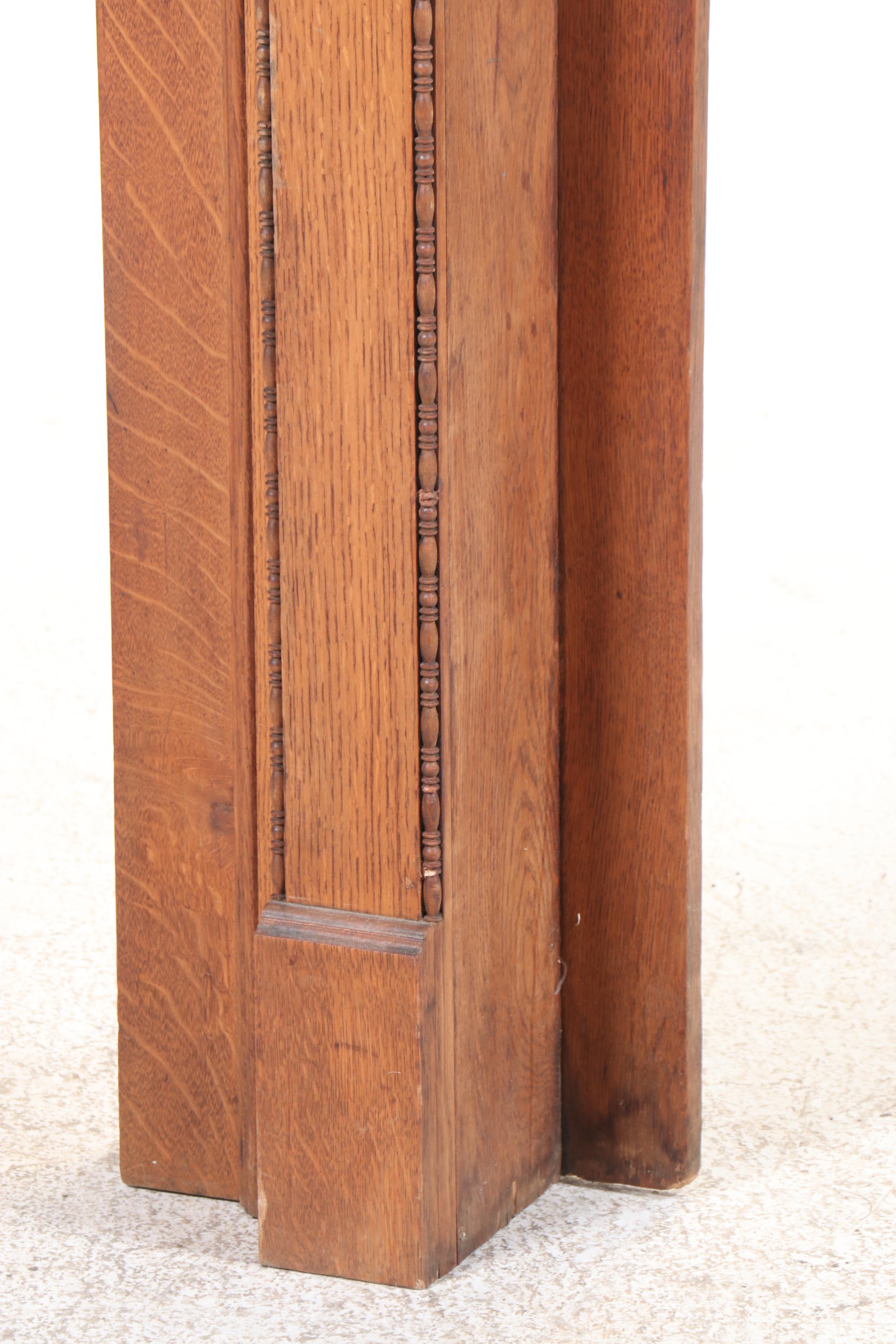 Art Nouveau Style Carved Oak Fireplace Mantel Surround, Late 19th/Early 20th C.