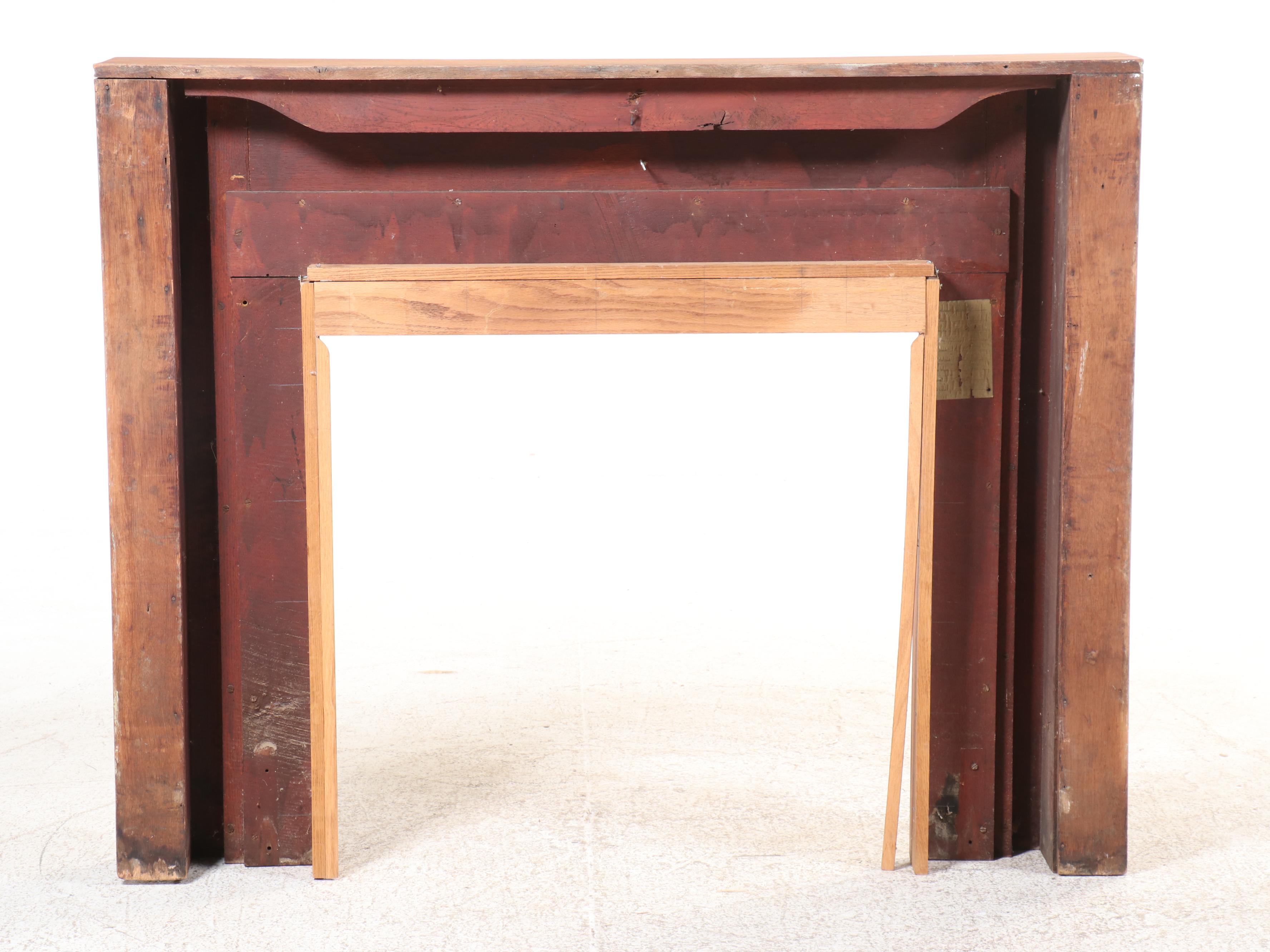 Art Nouveau Style Carved Oak Fireplace Mantel Surround, Late 19th/Early 20th C.