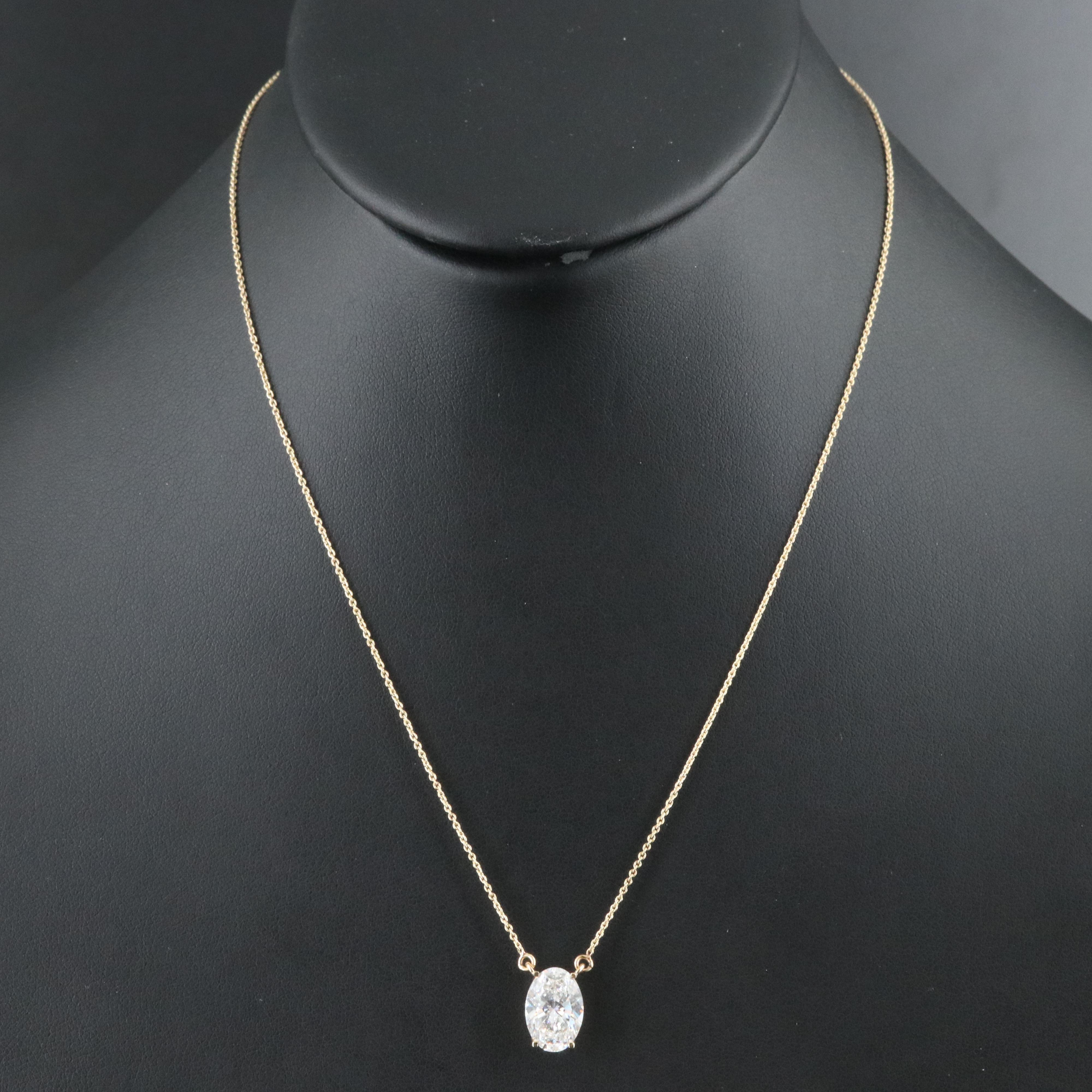 18K 3.03 CT Lab Grown Diamond Solitaire Pendant Necklace with IGI Report