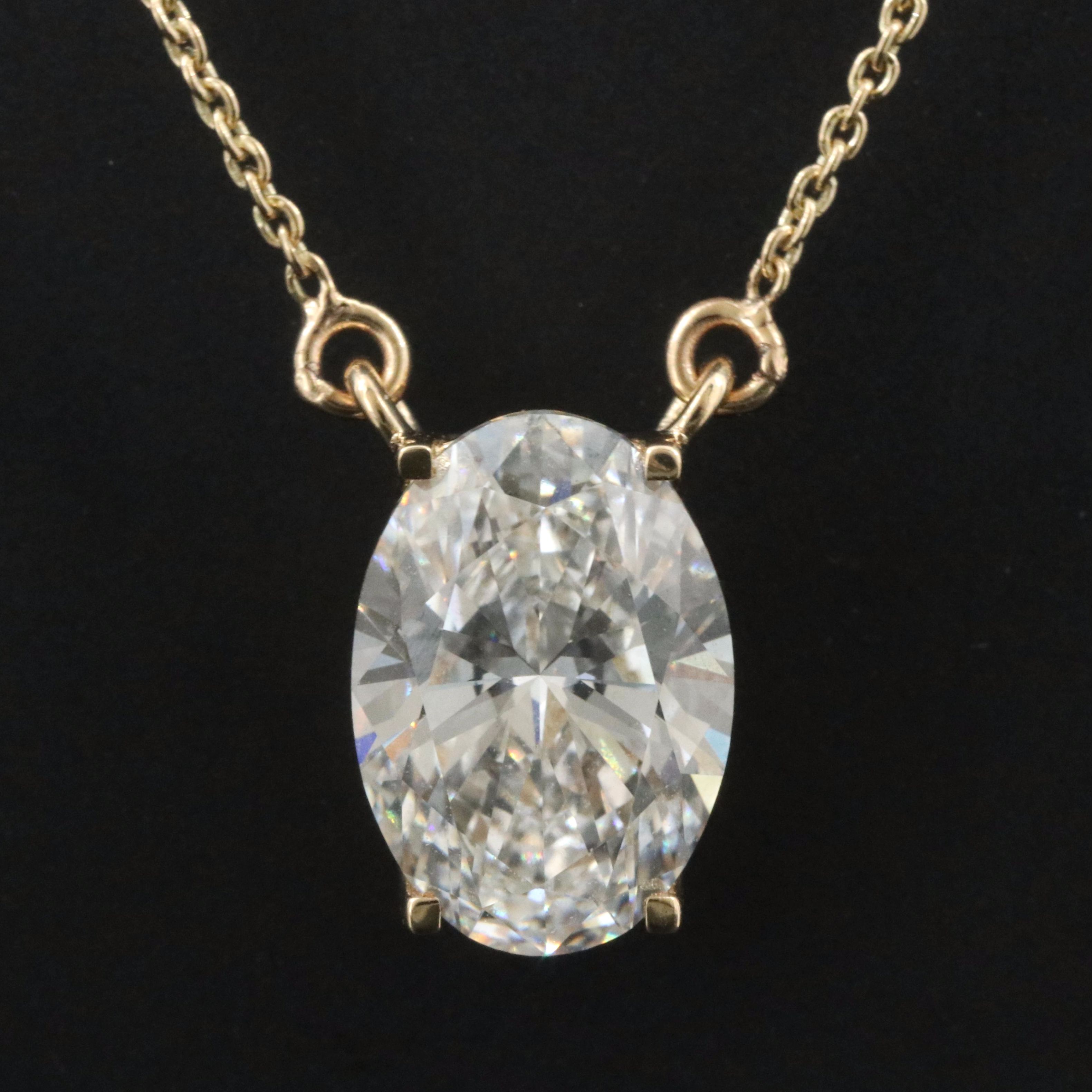 18K 3.03 CT Lab Grown Diamond Solitaire Pendant Necklace with IGI Report
