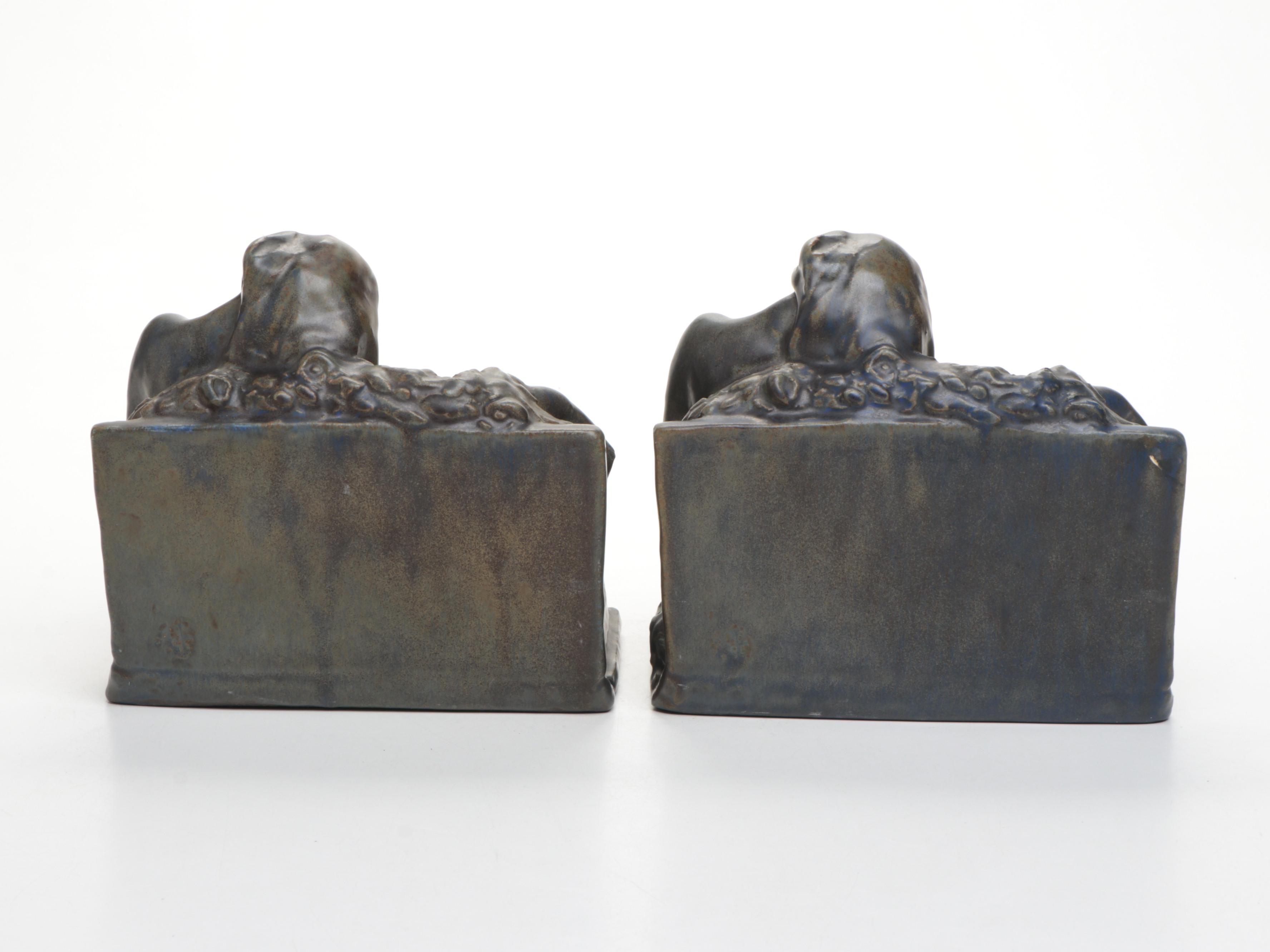Rookwood Pottery Ceramic Enraptured Reader Bookends, 1916