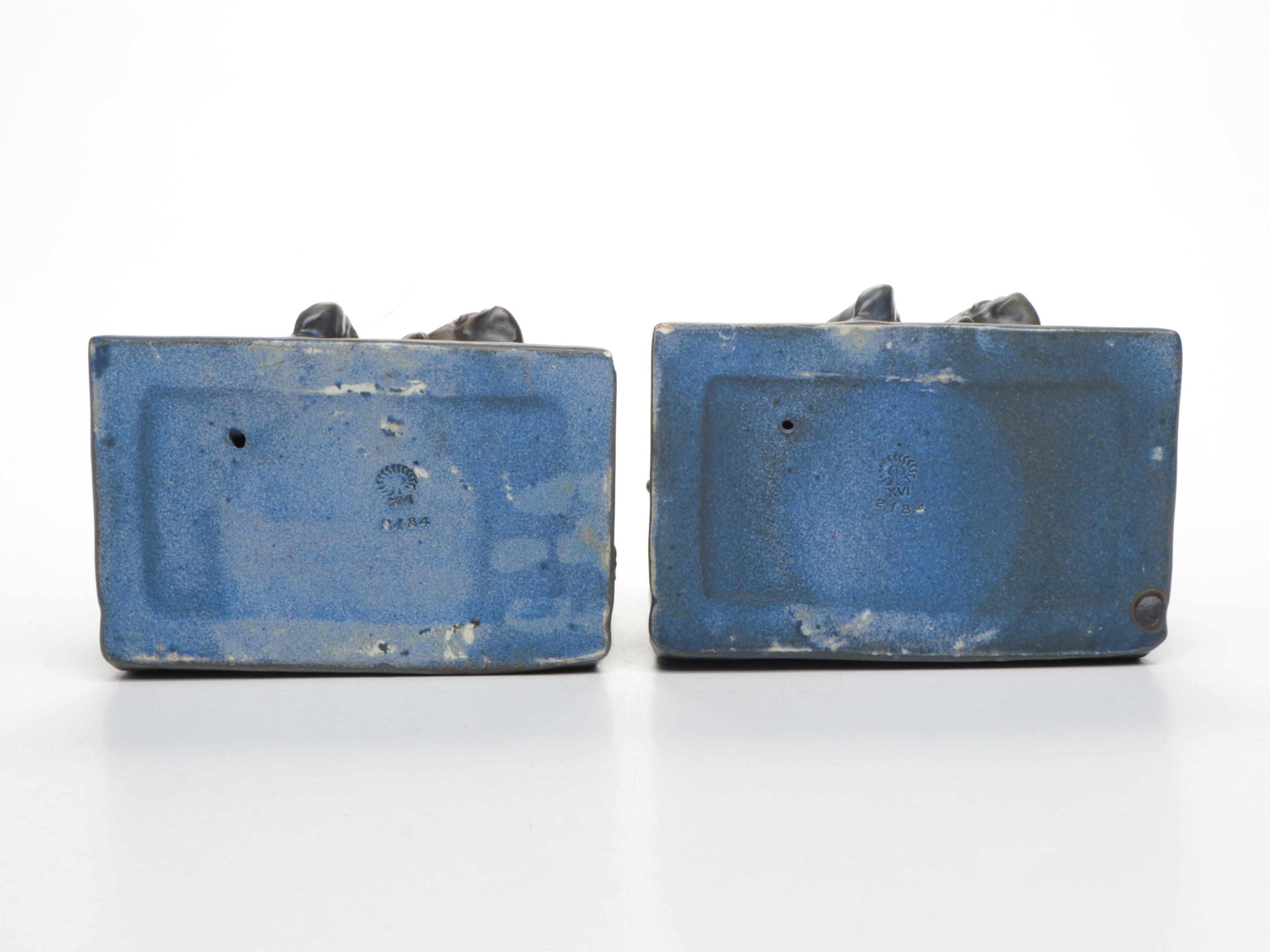 Rookwood Pottery Ceramic Enraptured Reader Bookends, 1916