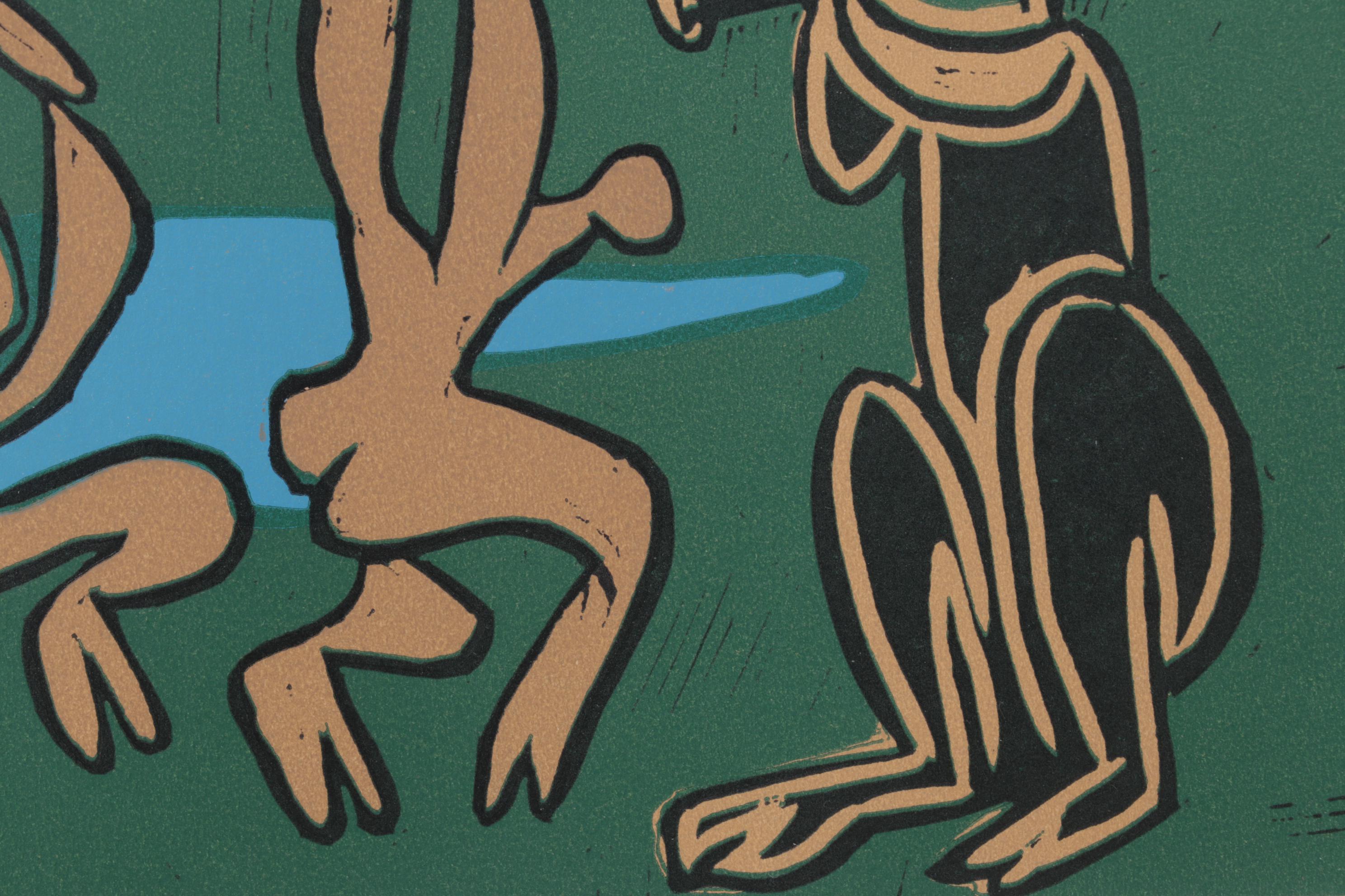 Pablo Picasso Color Linocut "Bacanal Con Toro Negro" 1962