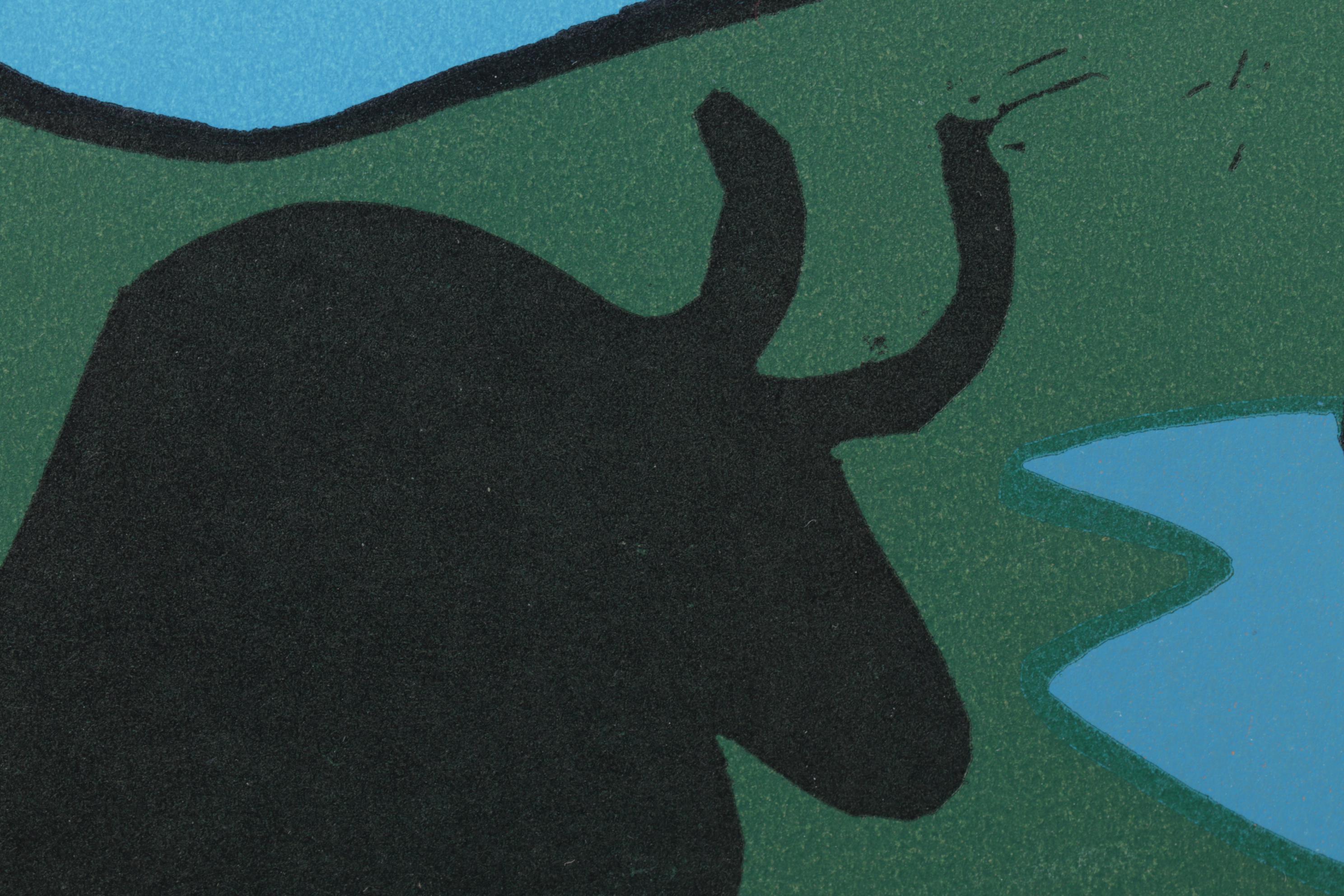 Pablo Picasso Color Linocut "Bacanal Con Toro Negro" 1962