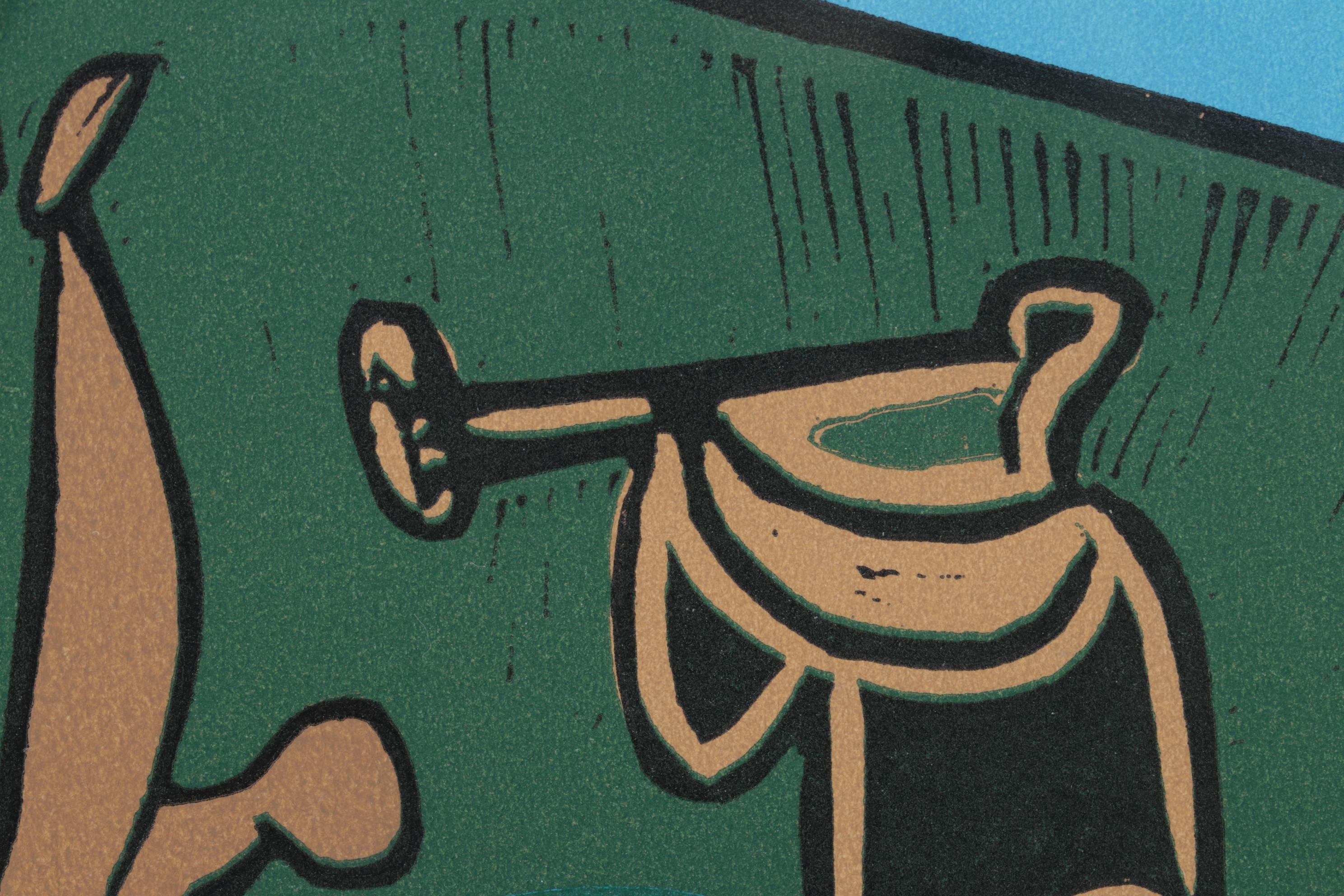 Pablo Picasso Color Linocut "Bacanal Con Toro Negro" 1962