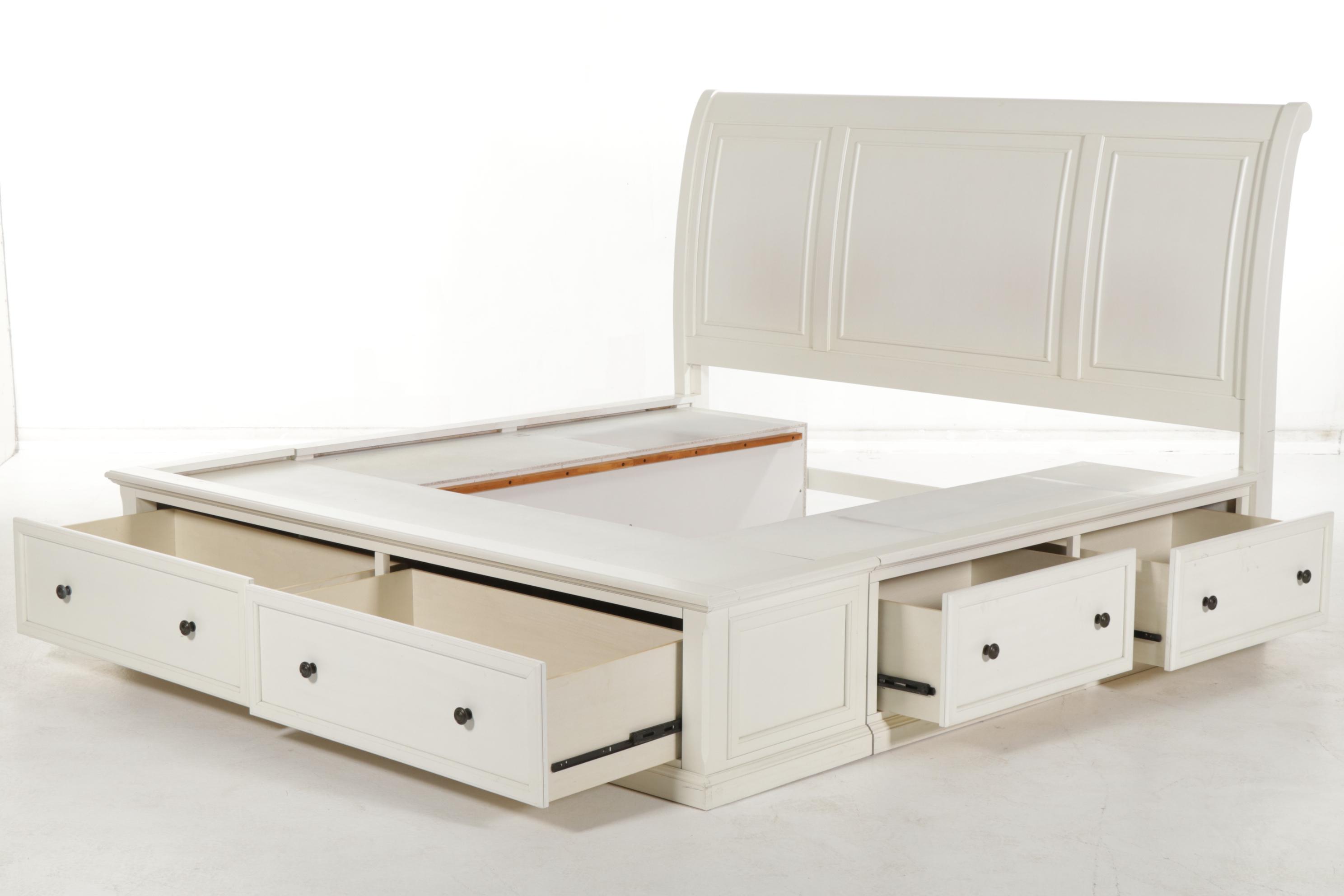 American Signature King Size Bed Frame with Storage Drawers, 21st Century