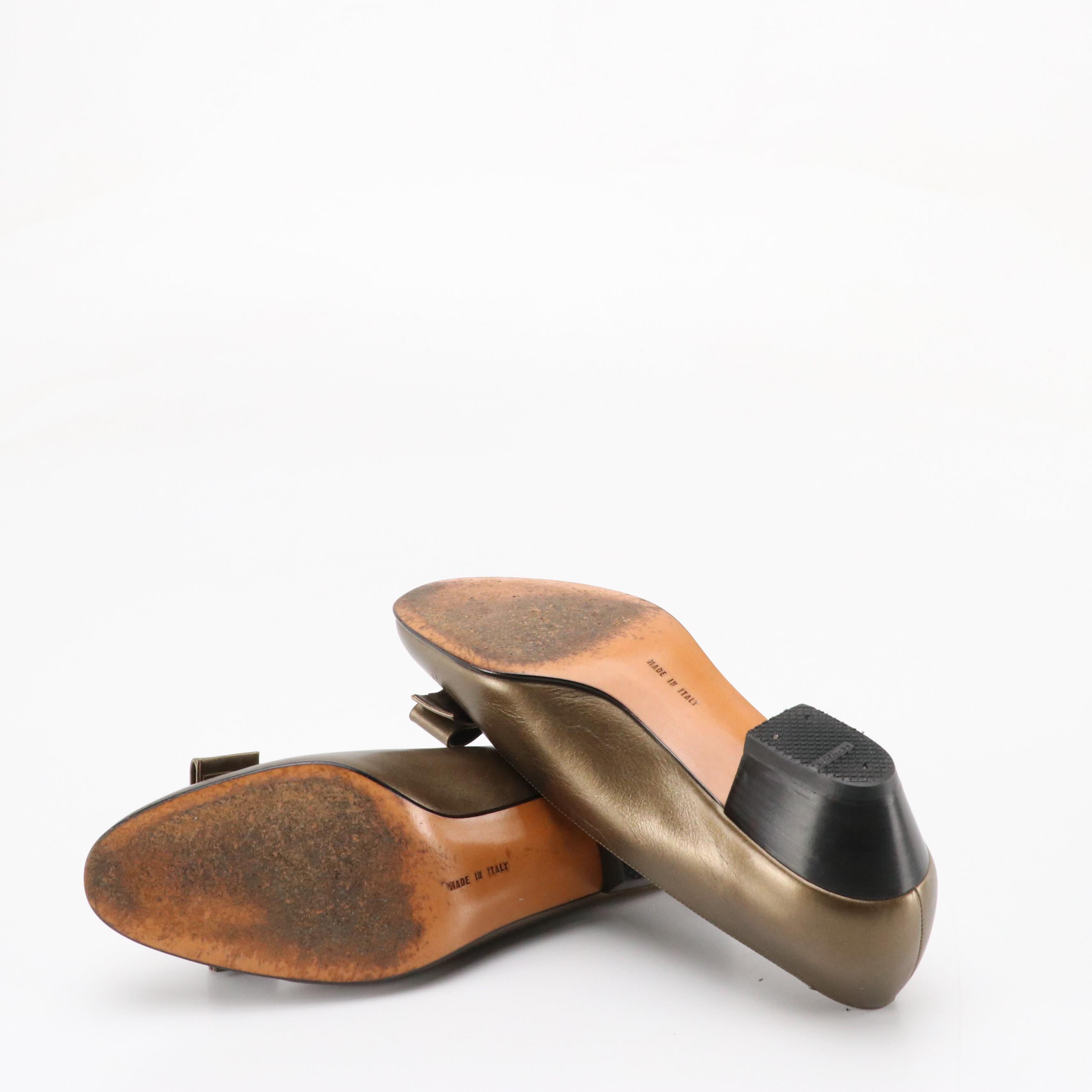 Salvatore Ferragamo Boutique Metallic Leather Vara Bow Low Heel Pumps