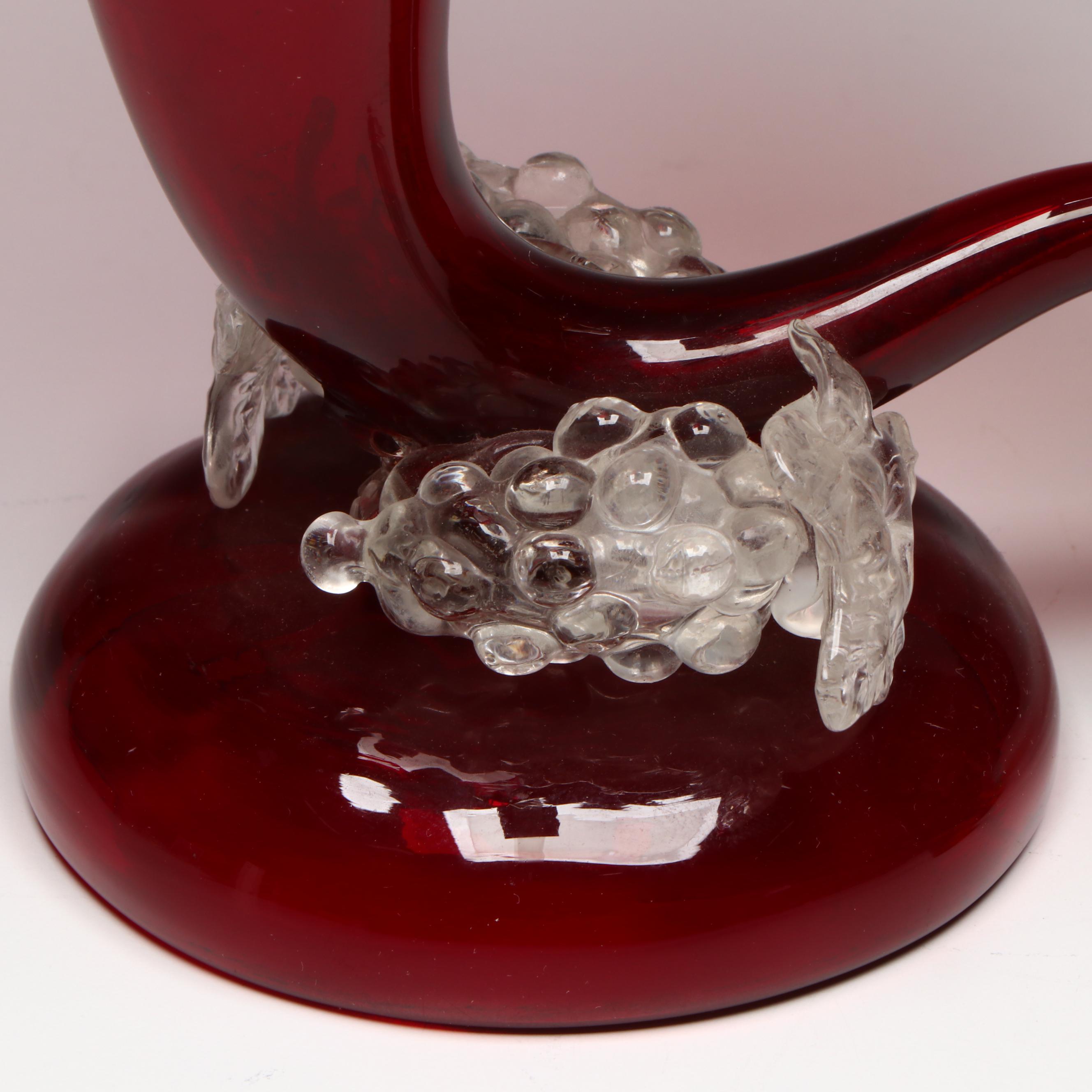 Italian Murano Style Art Glass Cornucopia Vase and Giraffe Figurine