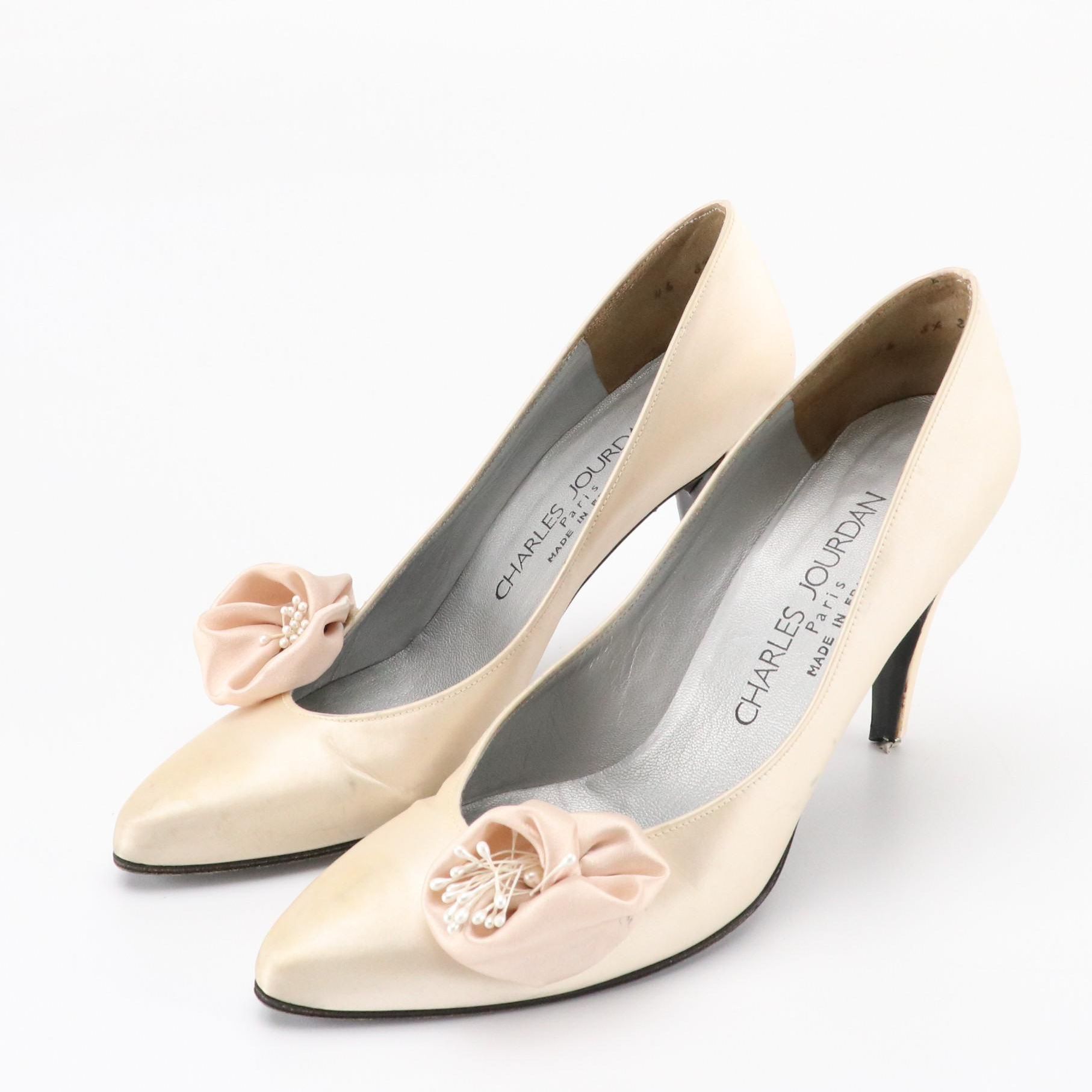 Charles Jourdan Rosette Satin Pumps