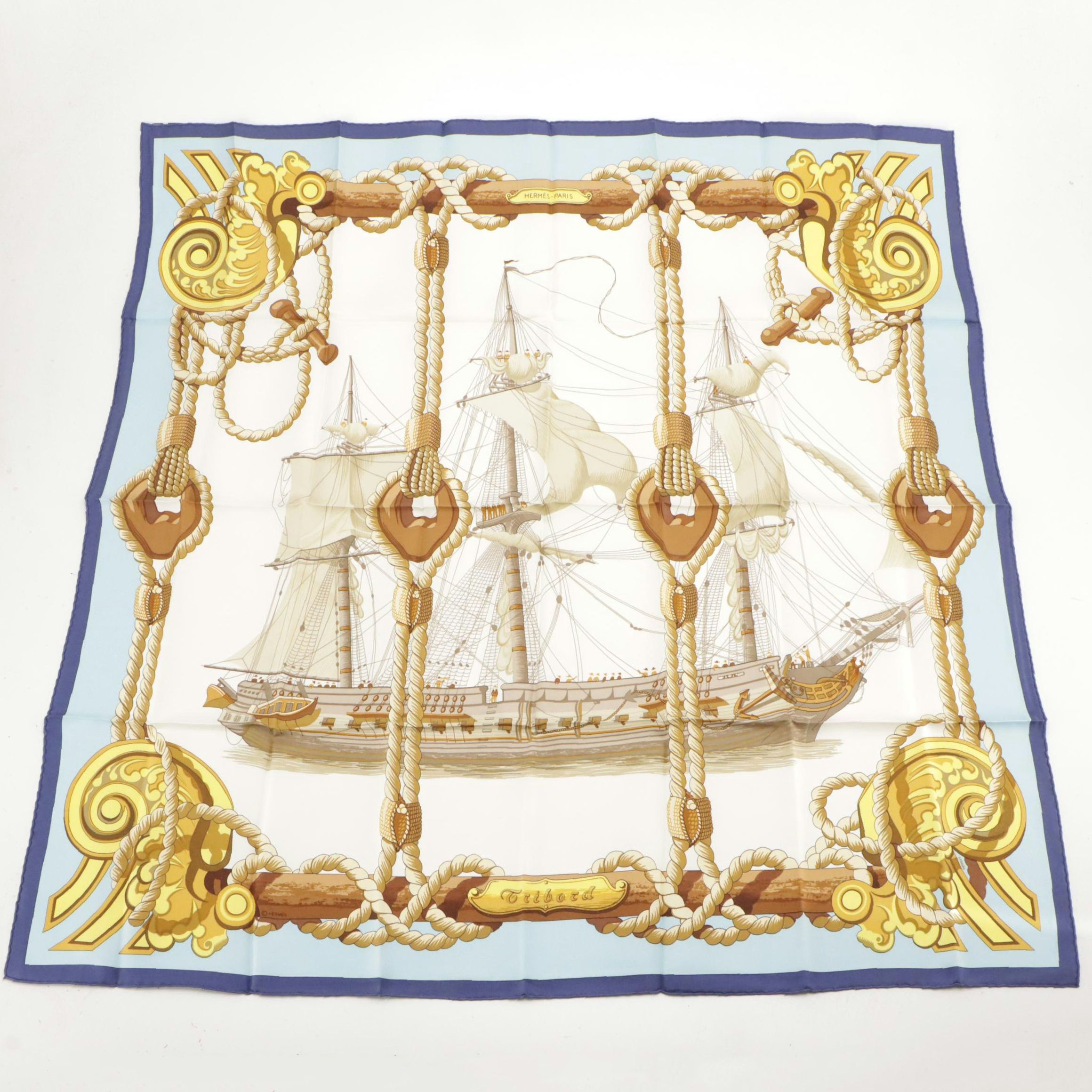 Hermès "Tribord" Scarf 90 in Silk Twill with Gift Sleeve