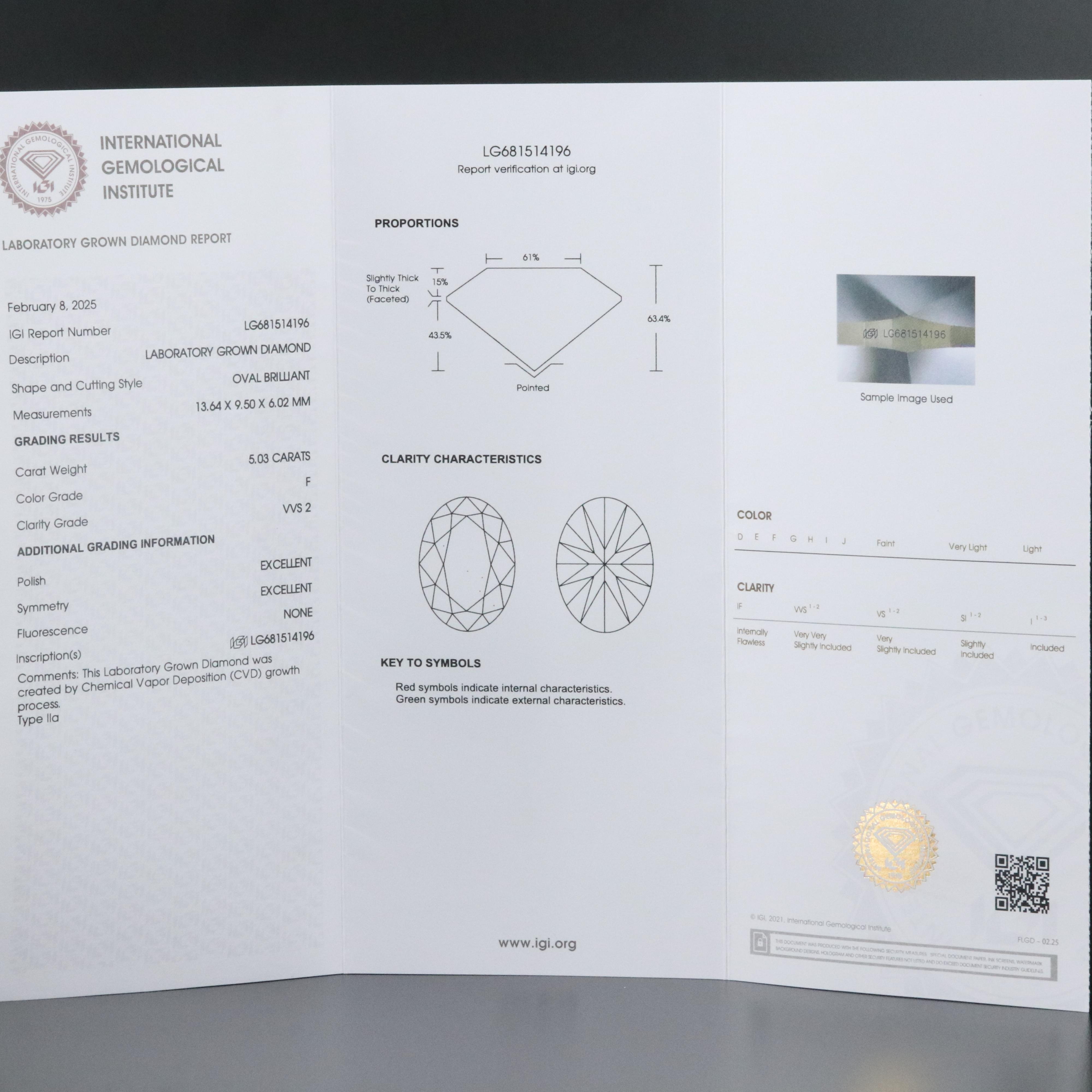 18K 5.03 CT Lab Grown Diamond Solitaire Pendant Necklace with IGI Report