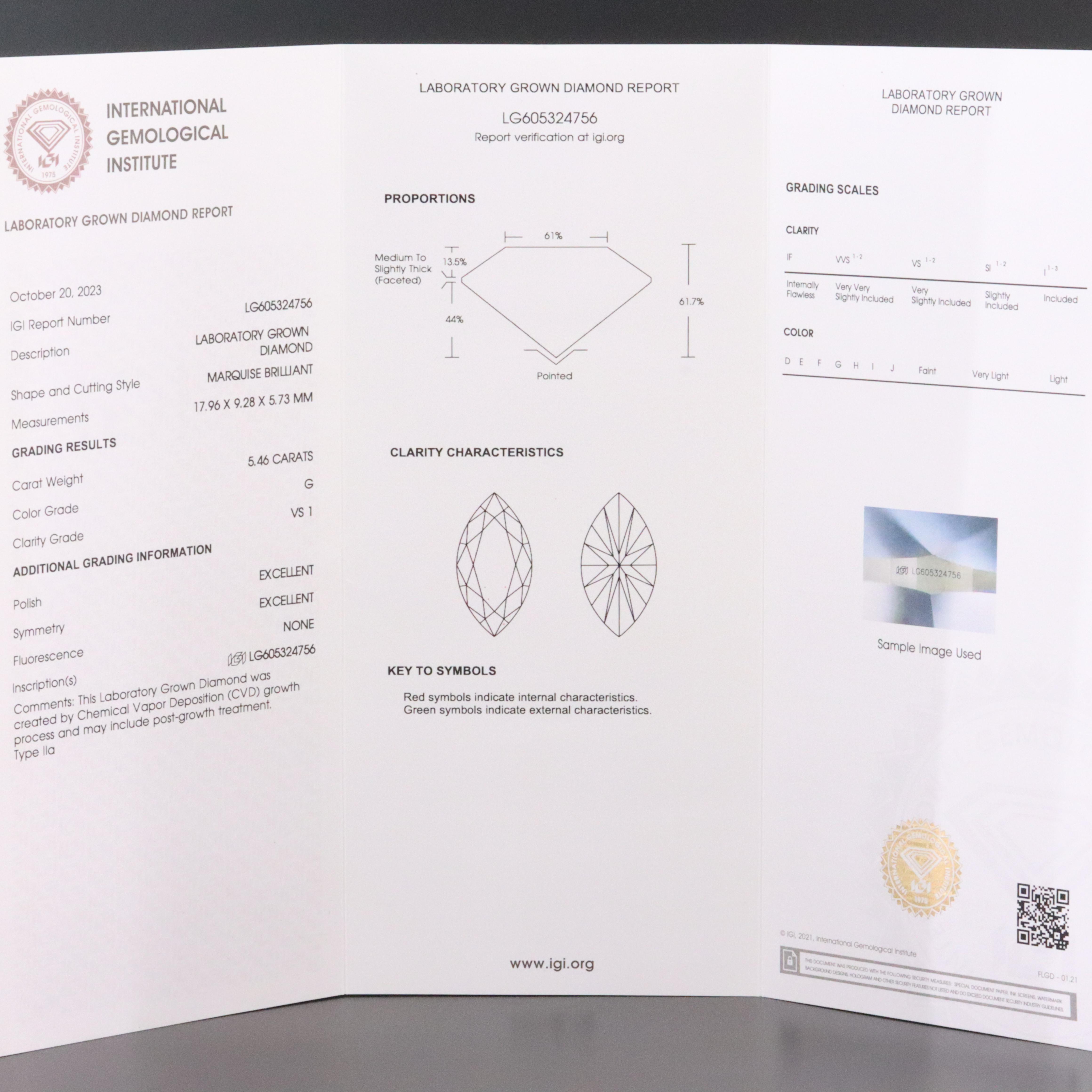 Loose 5.46 CT Lab Grown Diamond with IGI Report