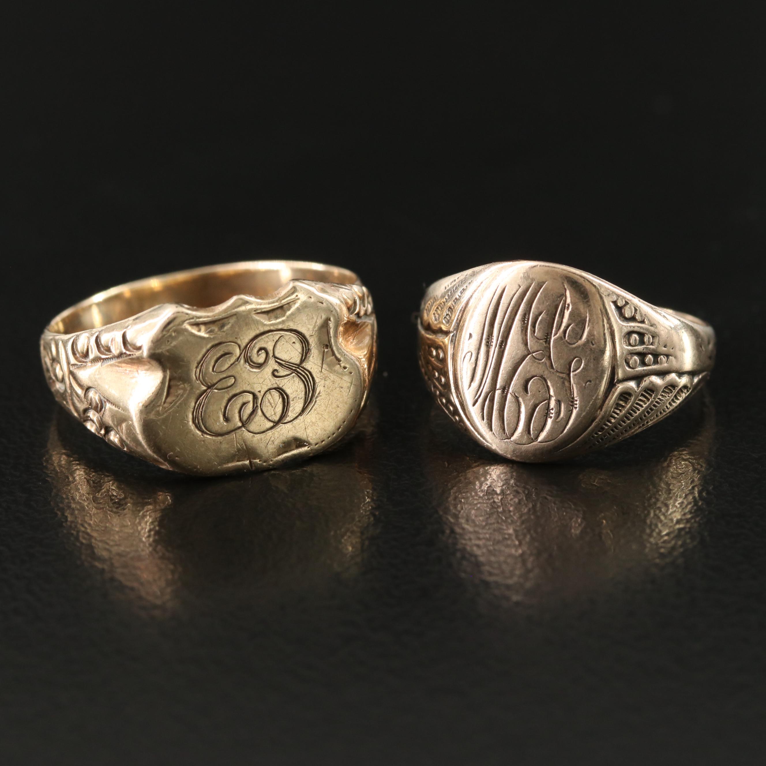 Antique Signet Rings Including 10K Rose Gold