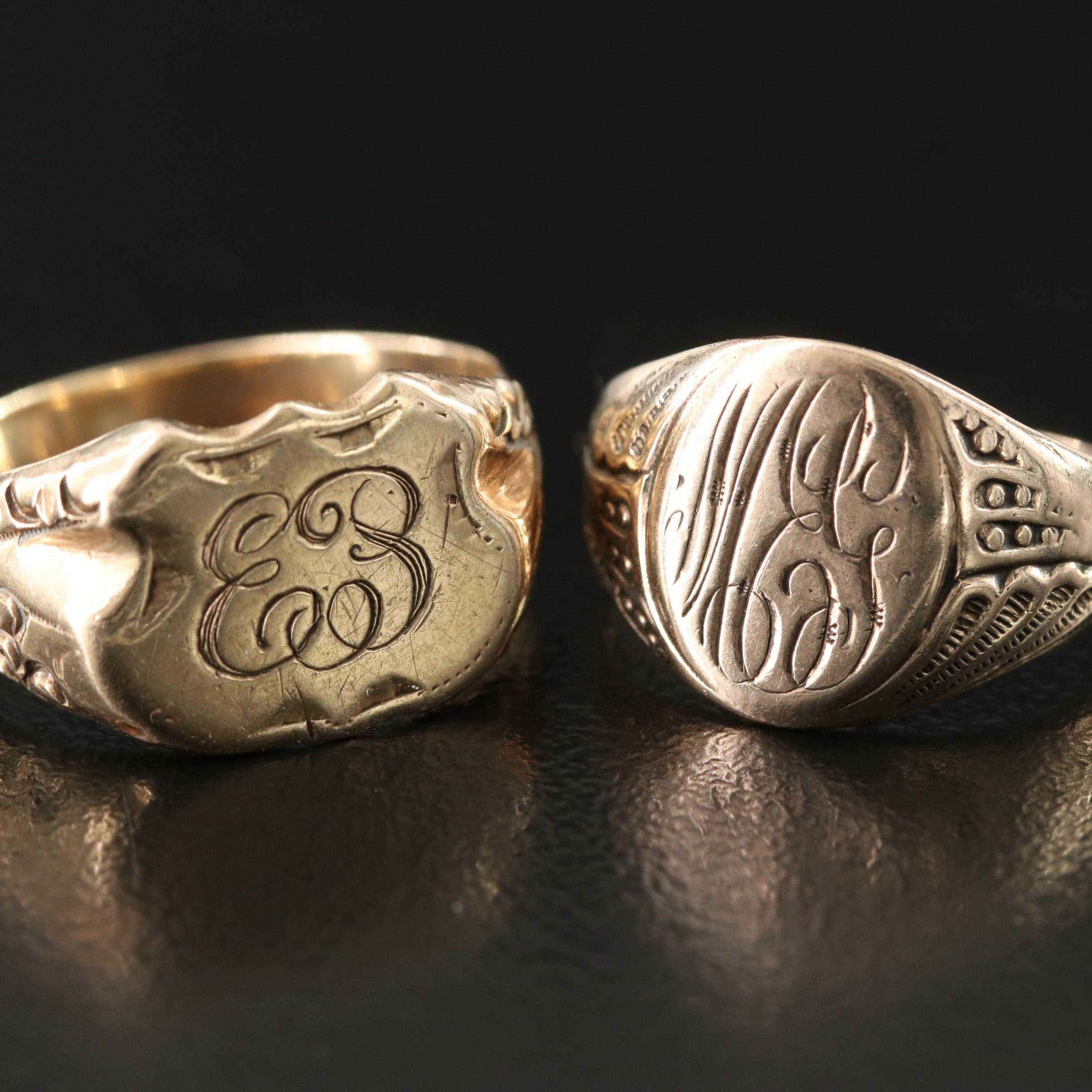 Antique Signet Rings Including 10K Rose Gold