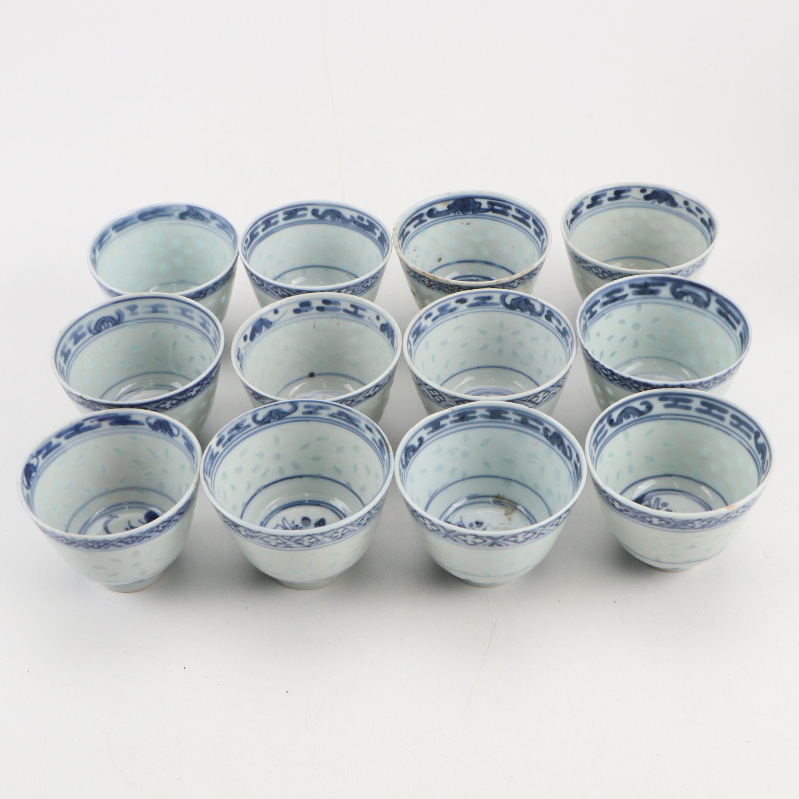 Japanese Porcelain Arita Bowls with Chinese Plates and Rice Grain Cups