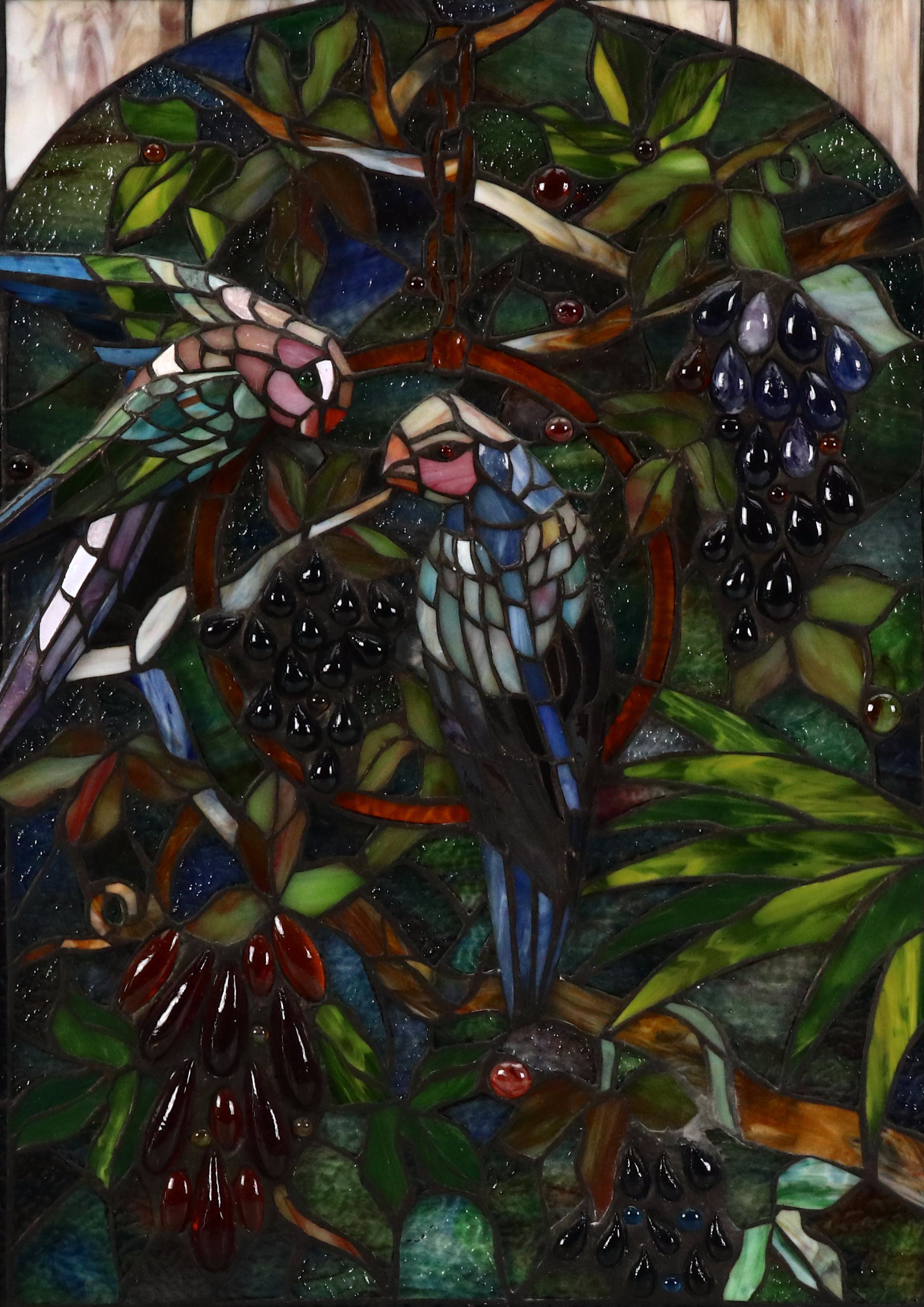 Dimensional Copper Foil Soldered Stain Glass Panel With Bird Scene