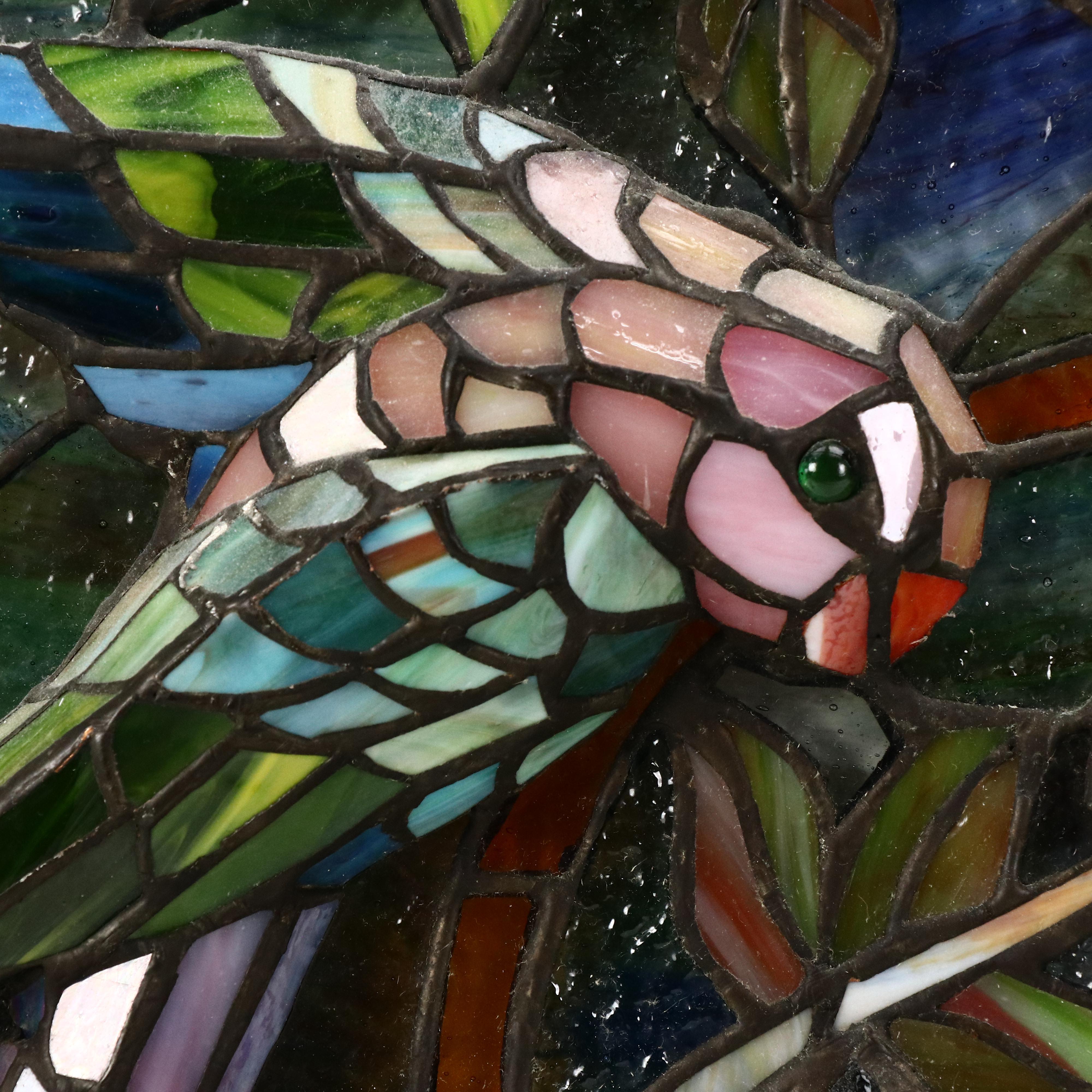 Dimensional Copper Foil Soldered Stain Glass Panel With Bird Scene