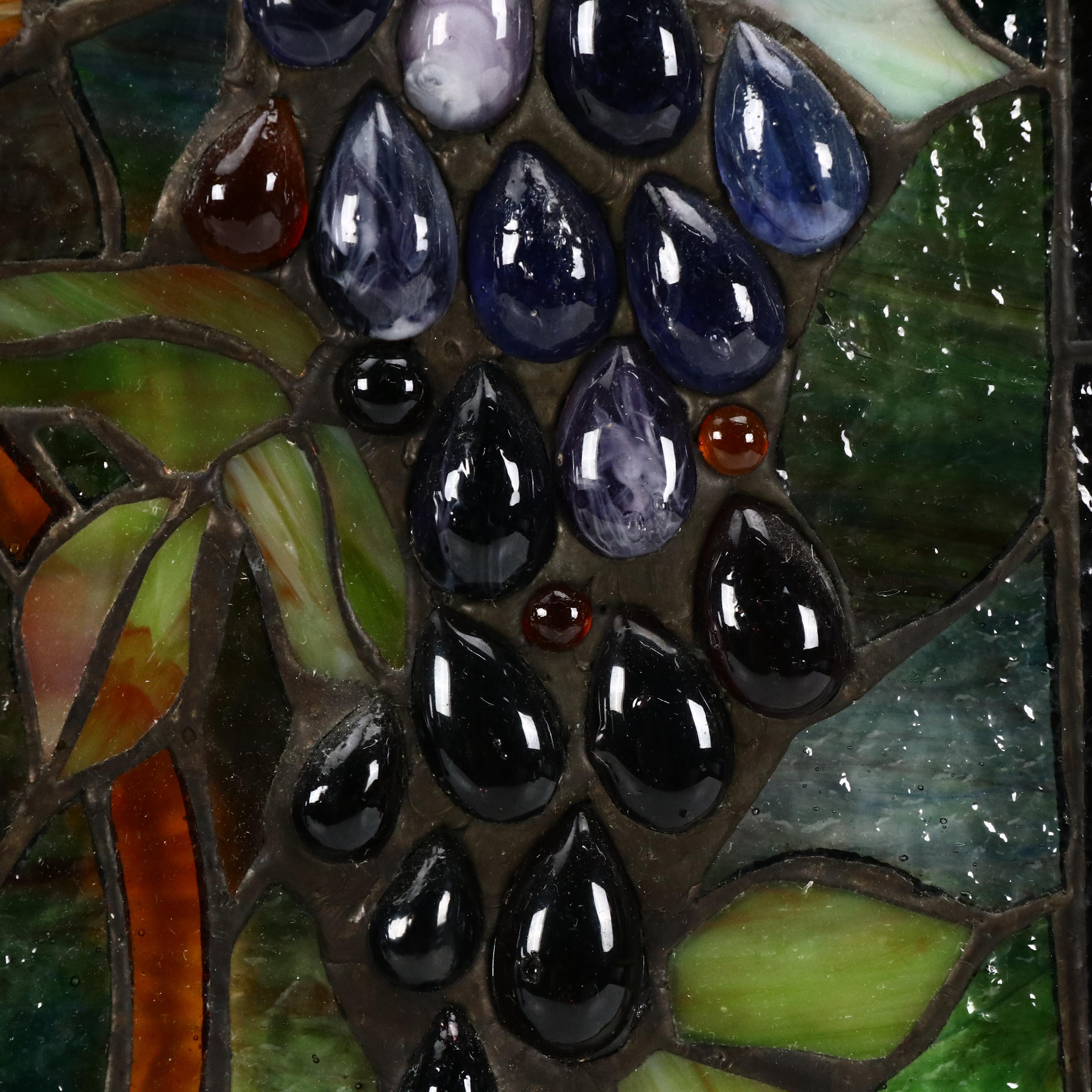 Dimensional Copper Foil Soldered Stain Glass Panel With Bird Scene