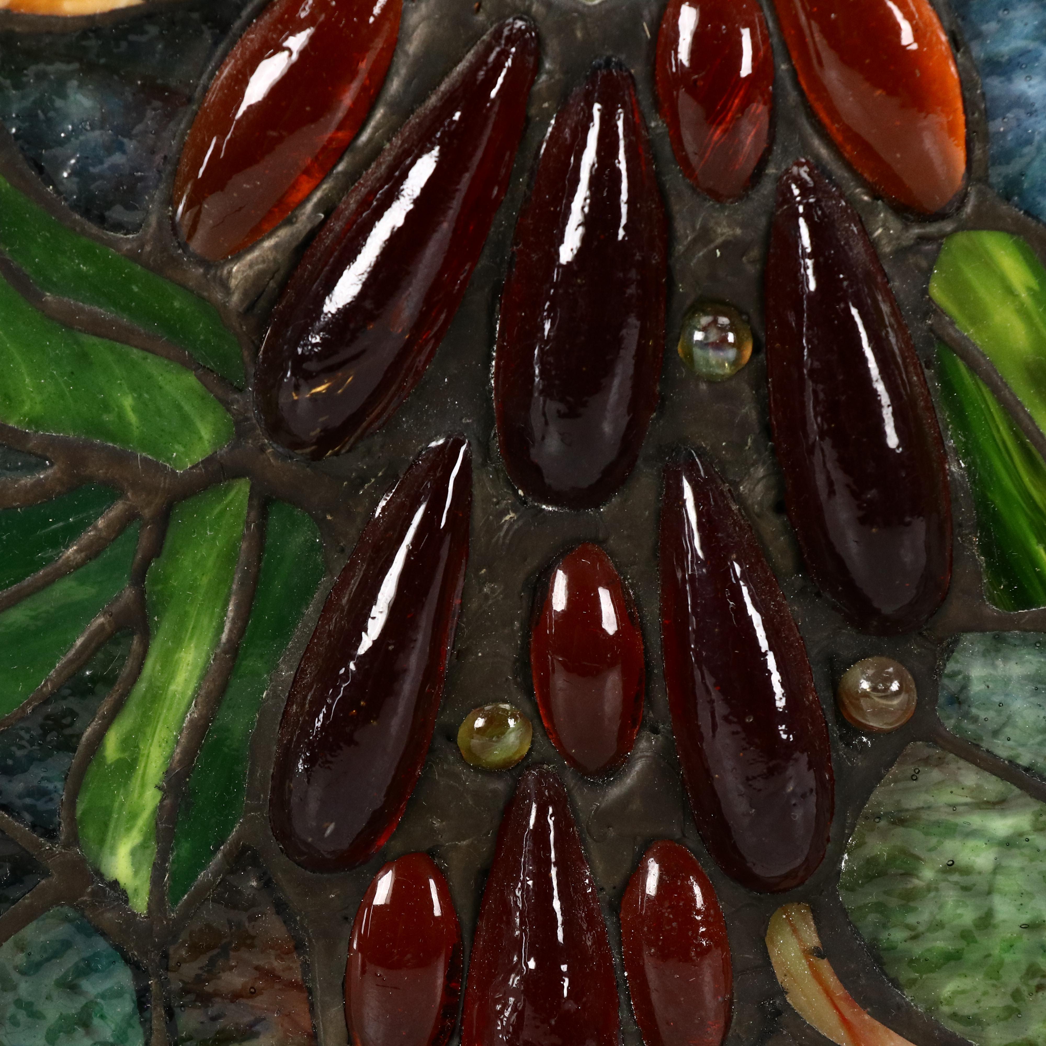 Dimensional Copper Foil Soldered Stain Glass Panel With Bird Scene