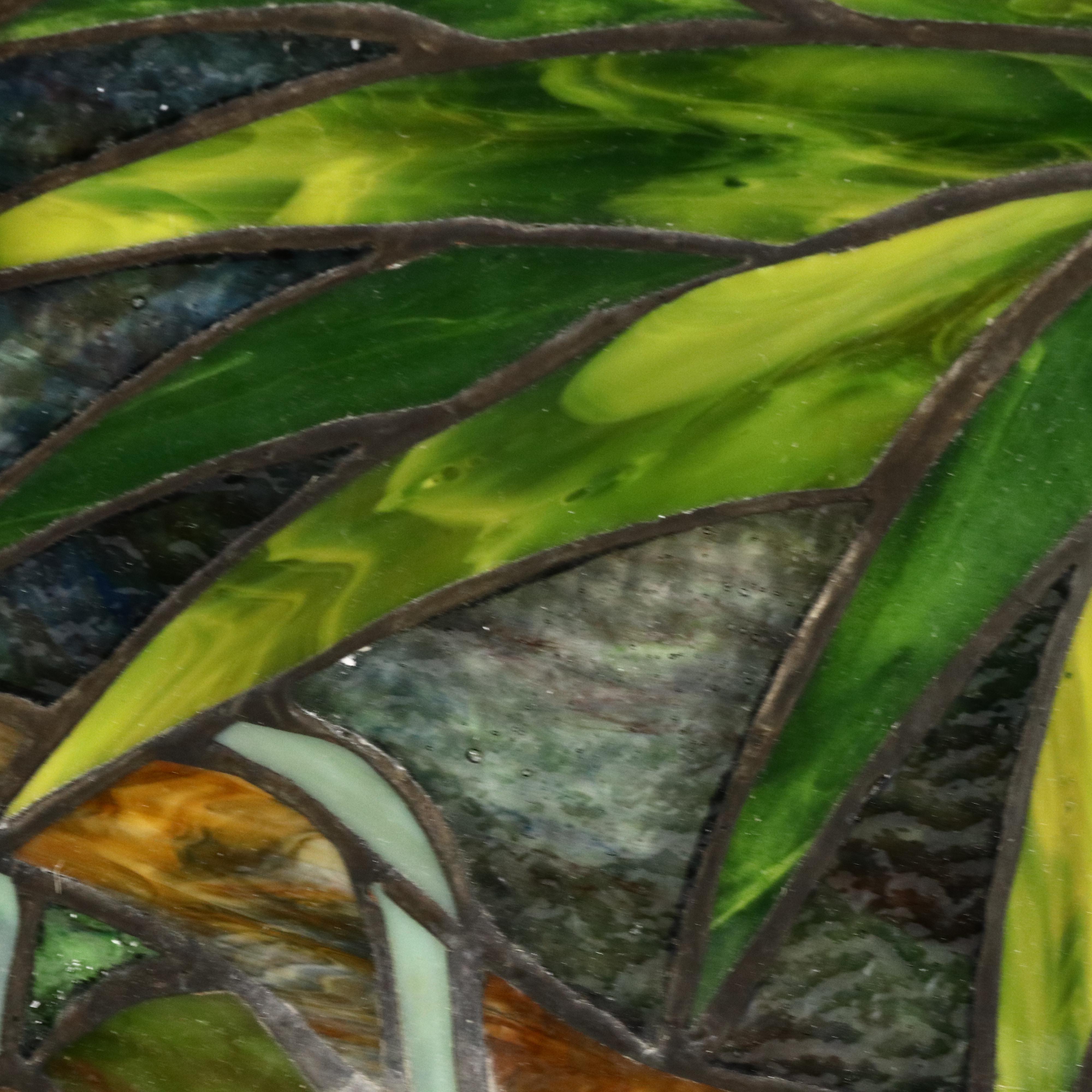 Dimensional Copper Foil Soldered Stain Glass Panel With Bird Scene