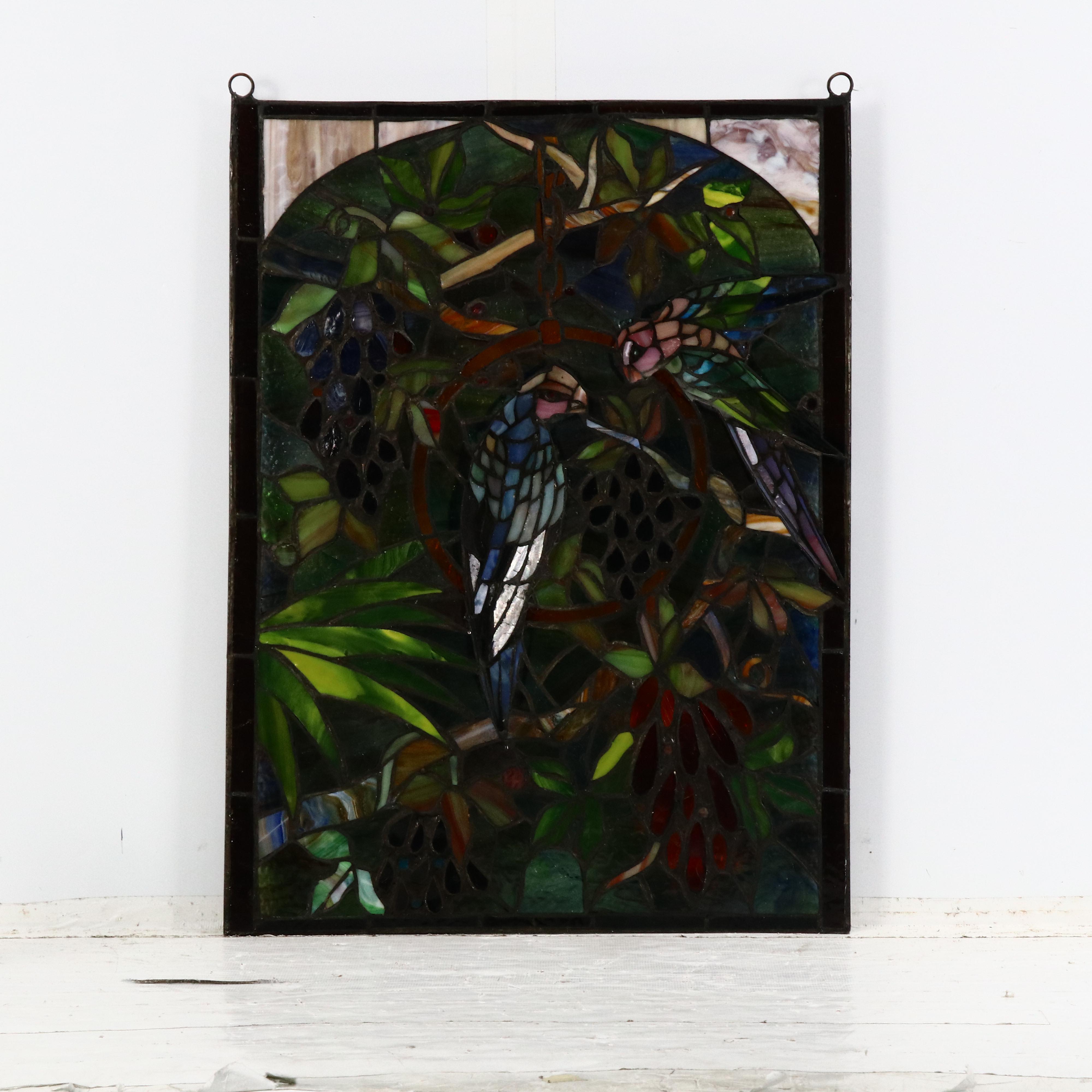 Dimensional Copper Foil Soldered Stain Glass Panel With Bird Scene