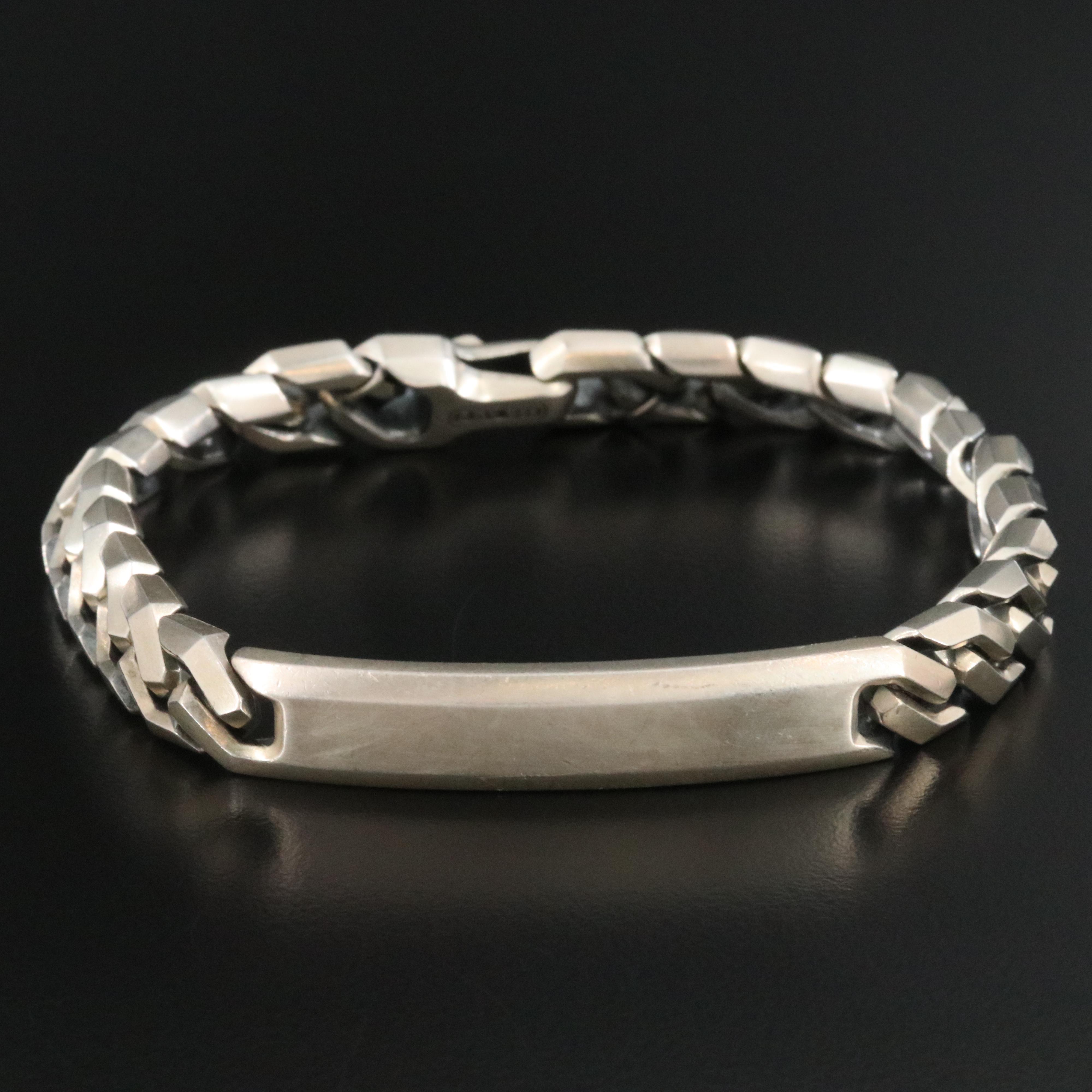 David Yurman Sterling Angular Curb Link ID Bracelet