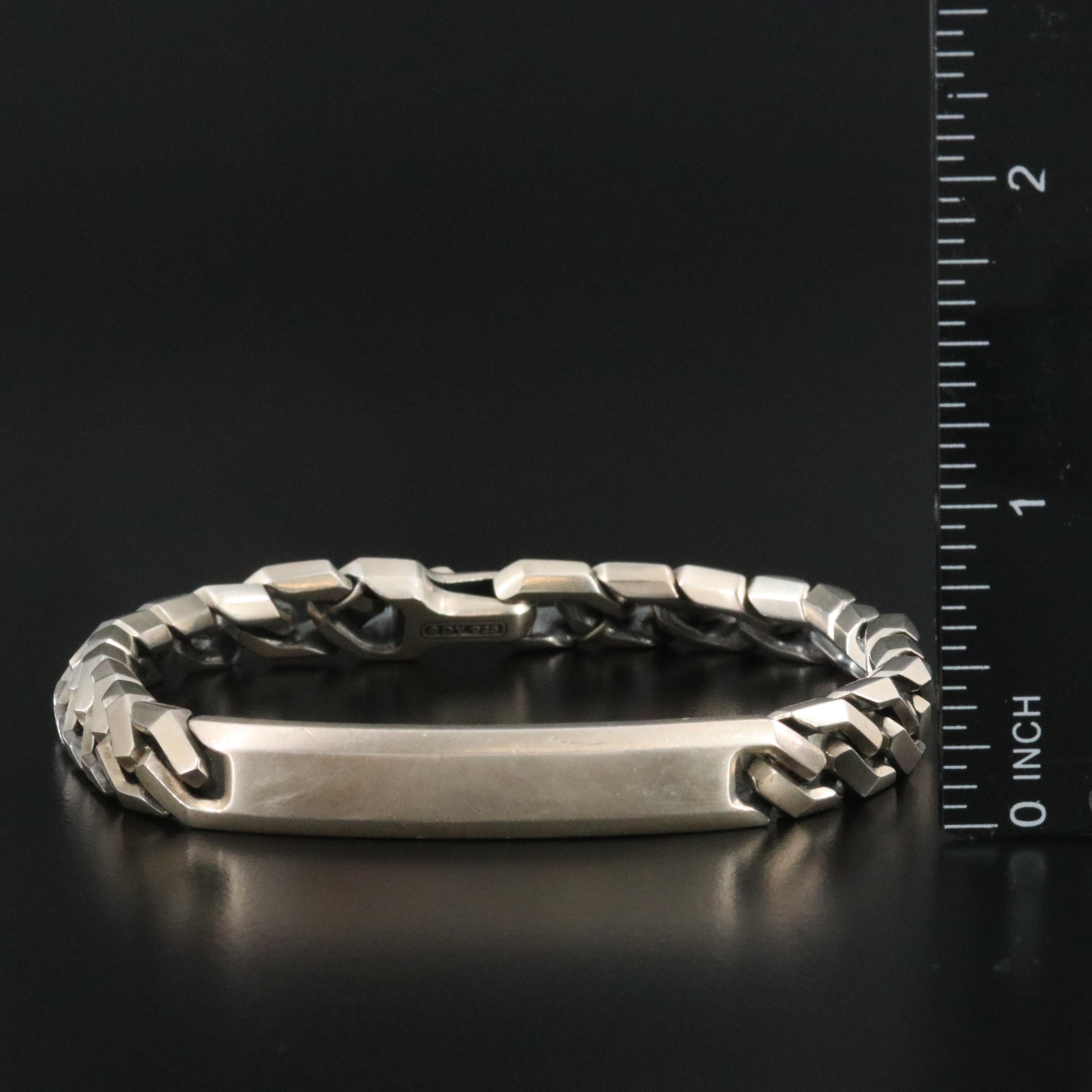 David Yurman Sterling Angular Curb Link ID Bracelet