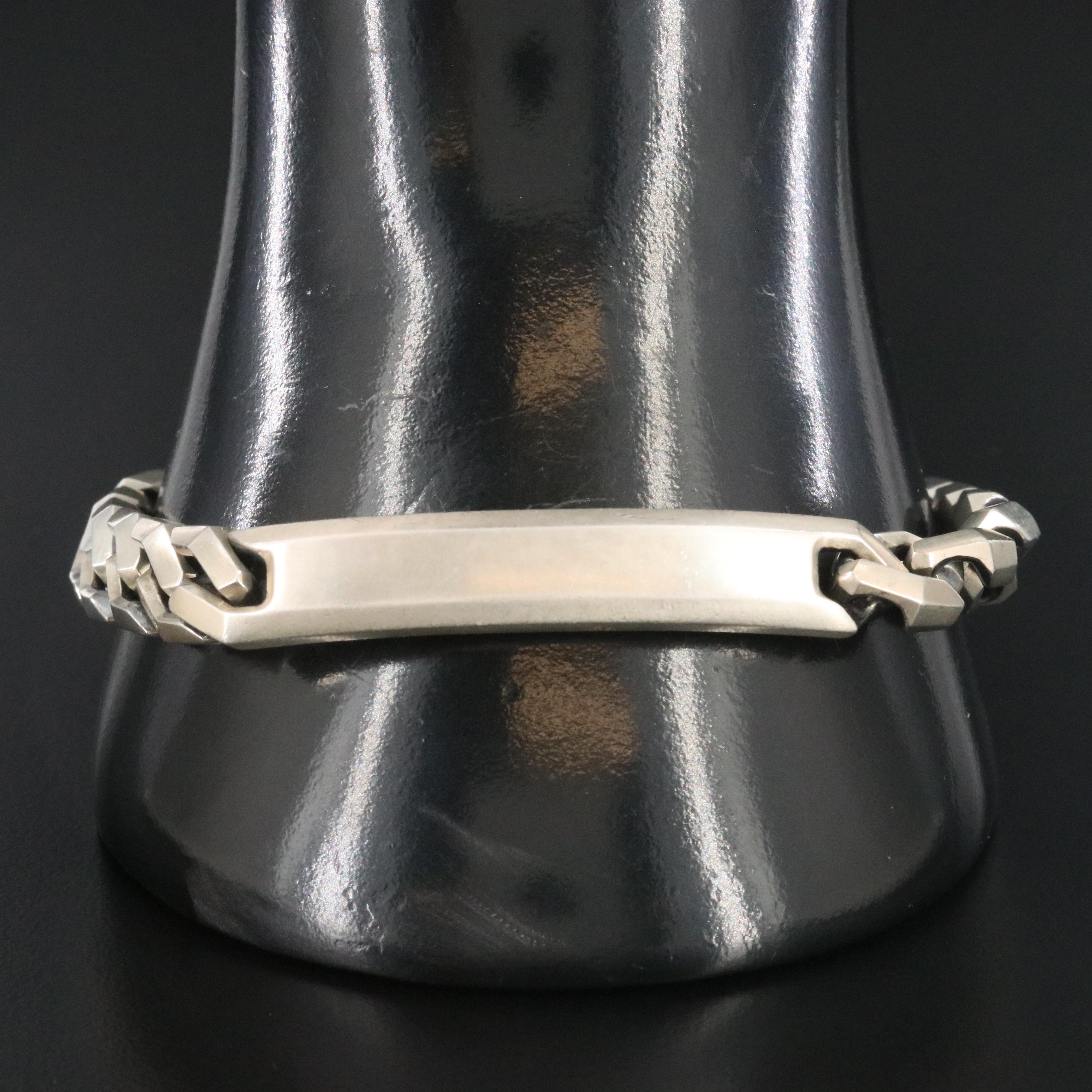 David Yurman Sterling Angular Curb Link ID Bracelet