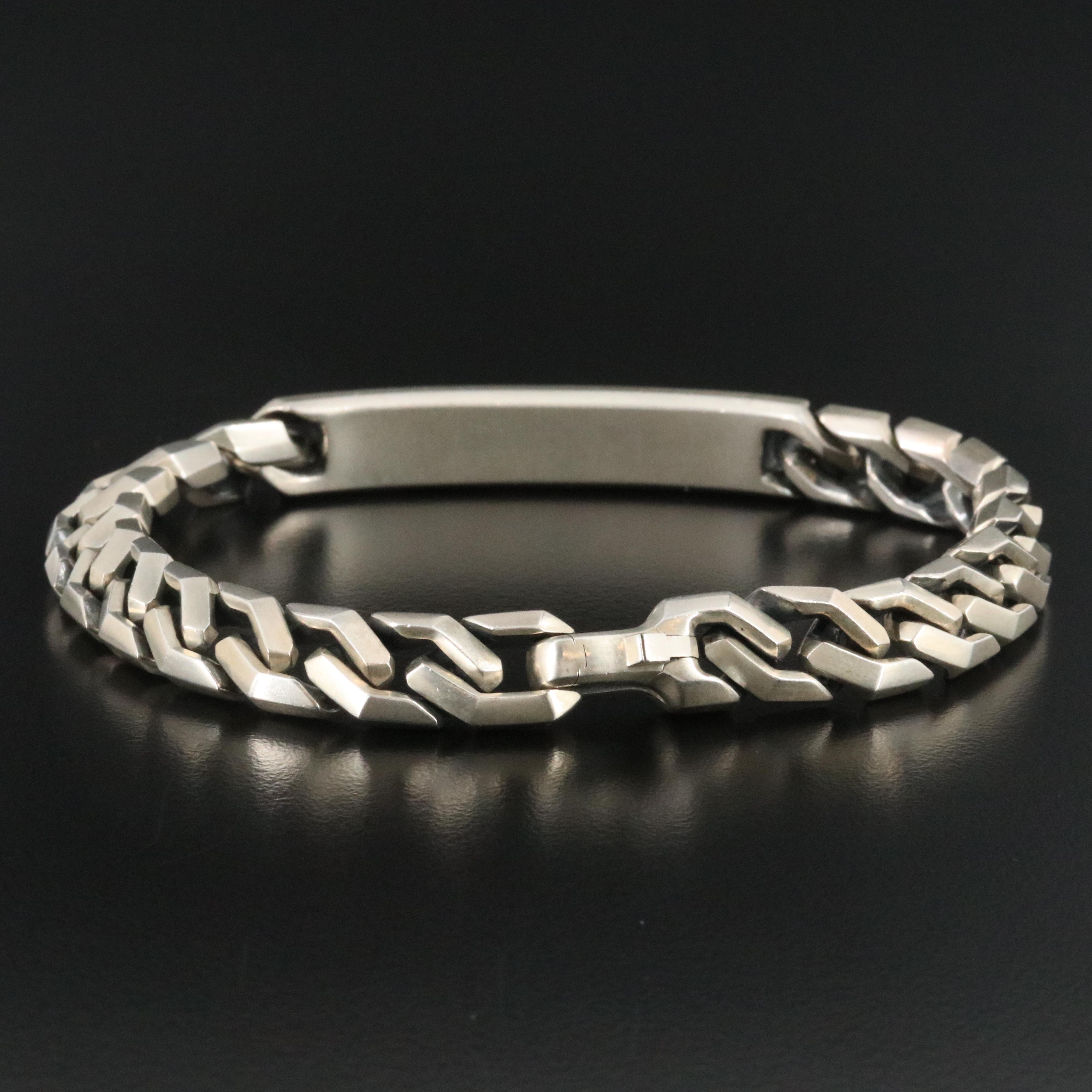 David Yurman Sterling Angular Curb Link ID Bracelet