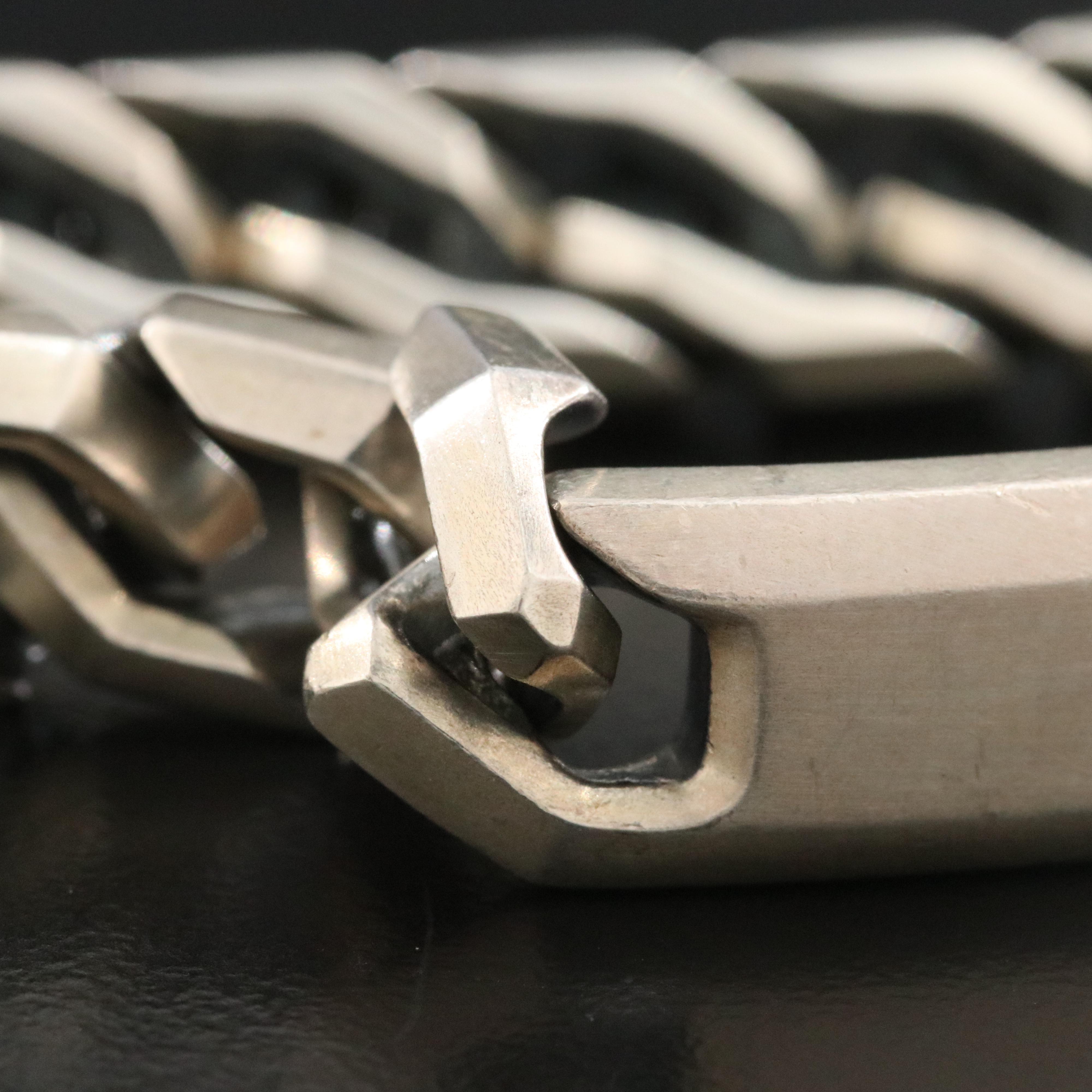 David Yurman Sterling Angular Curb Link ID Bracelet