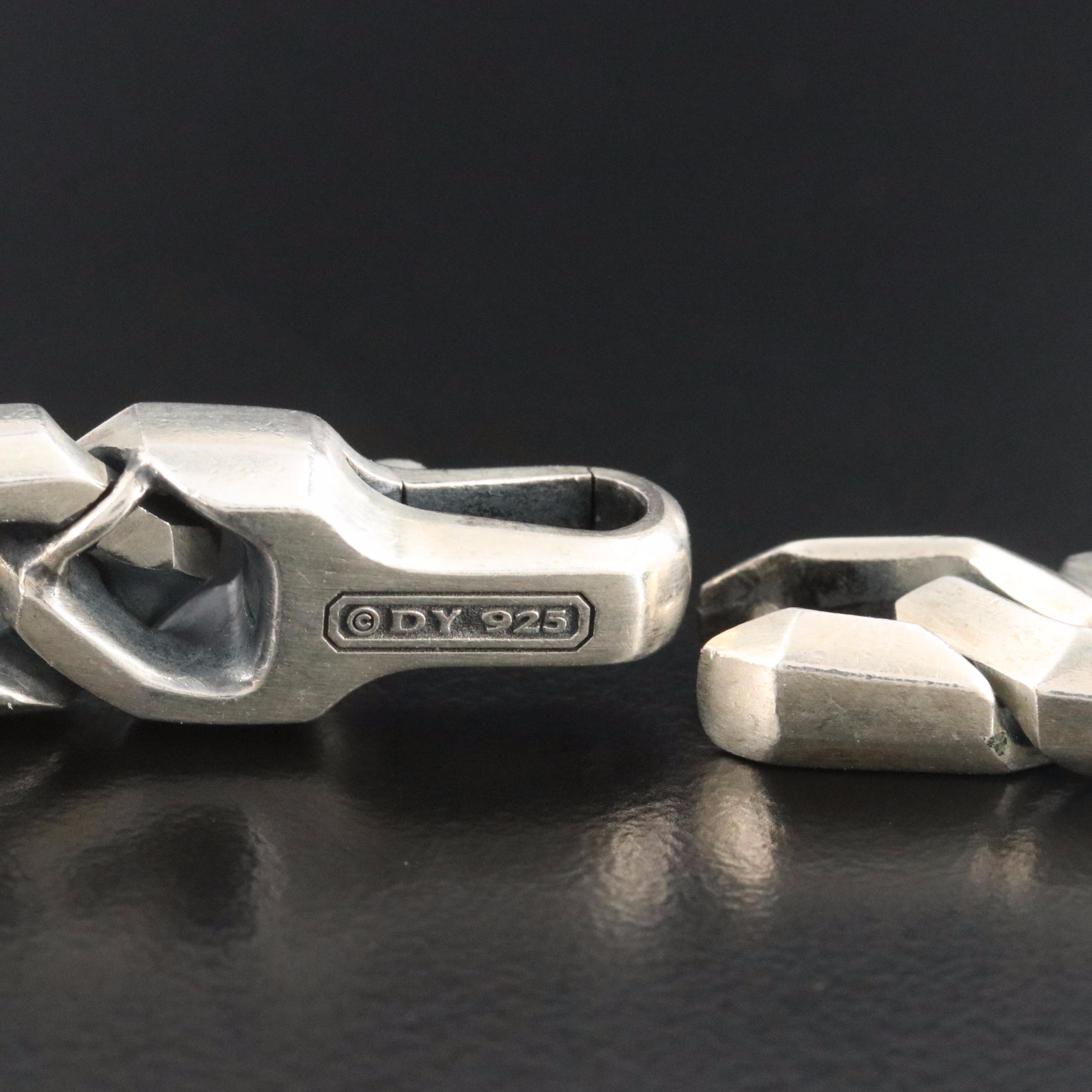 David Yurman Sterling Angular Curb Link ID Bracelet